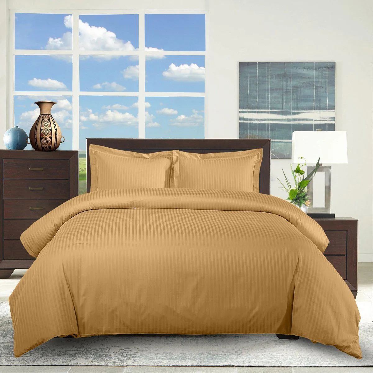 100% Cotton 300 Thread Count Striped Duvet Cover Sets