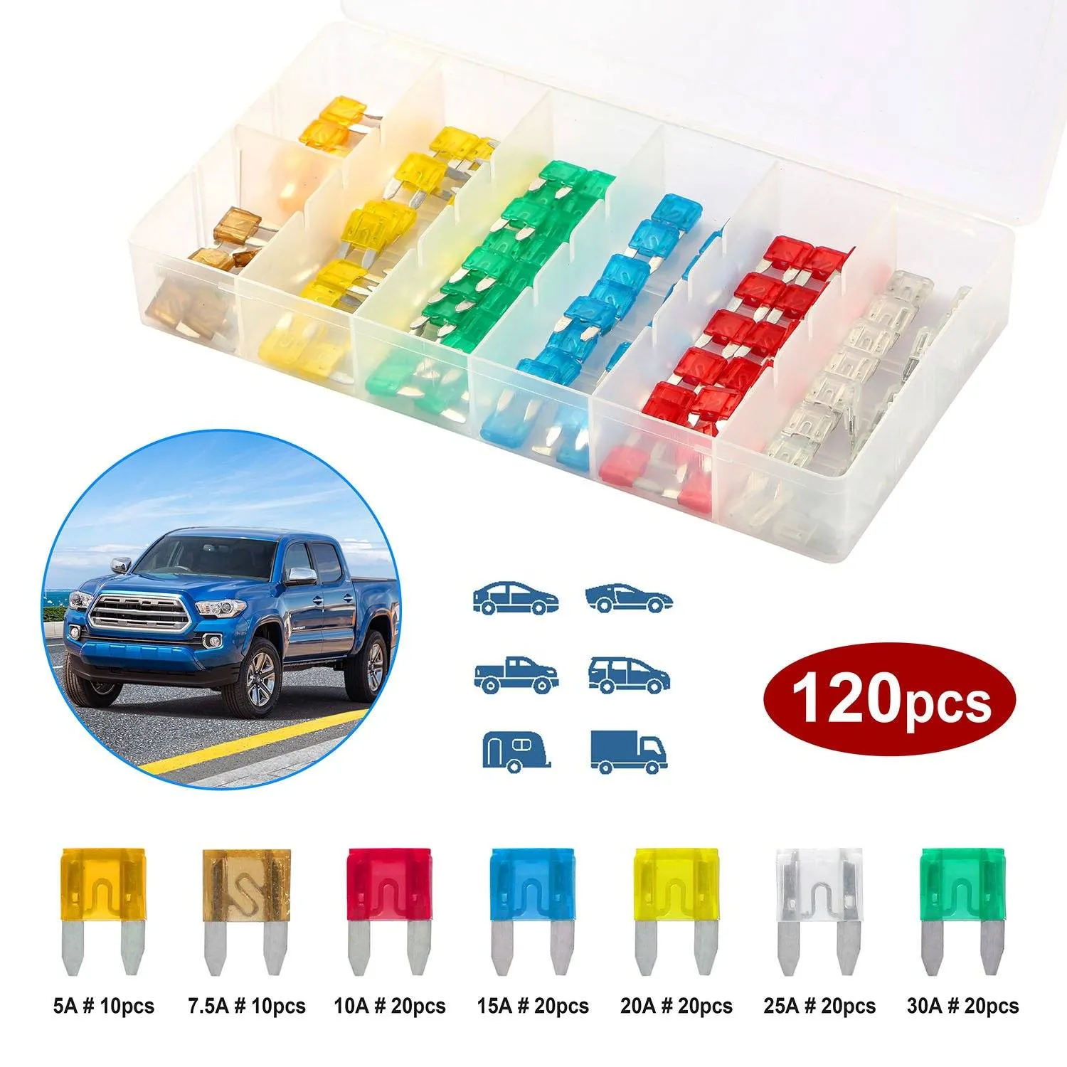 120-Pieces: Mini Auto Blade Fuse Set