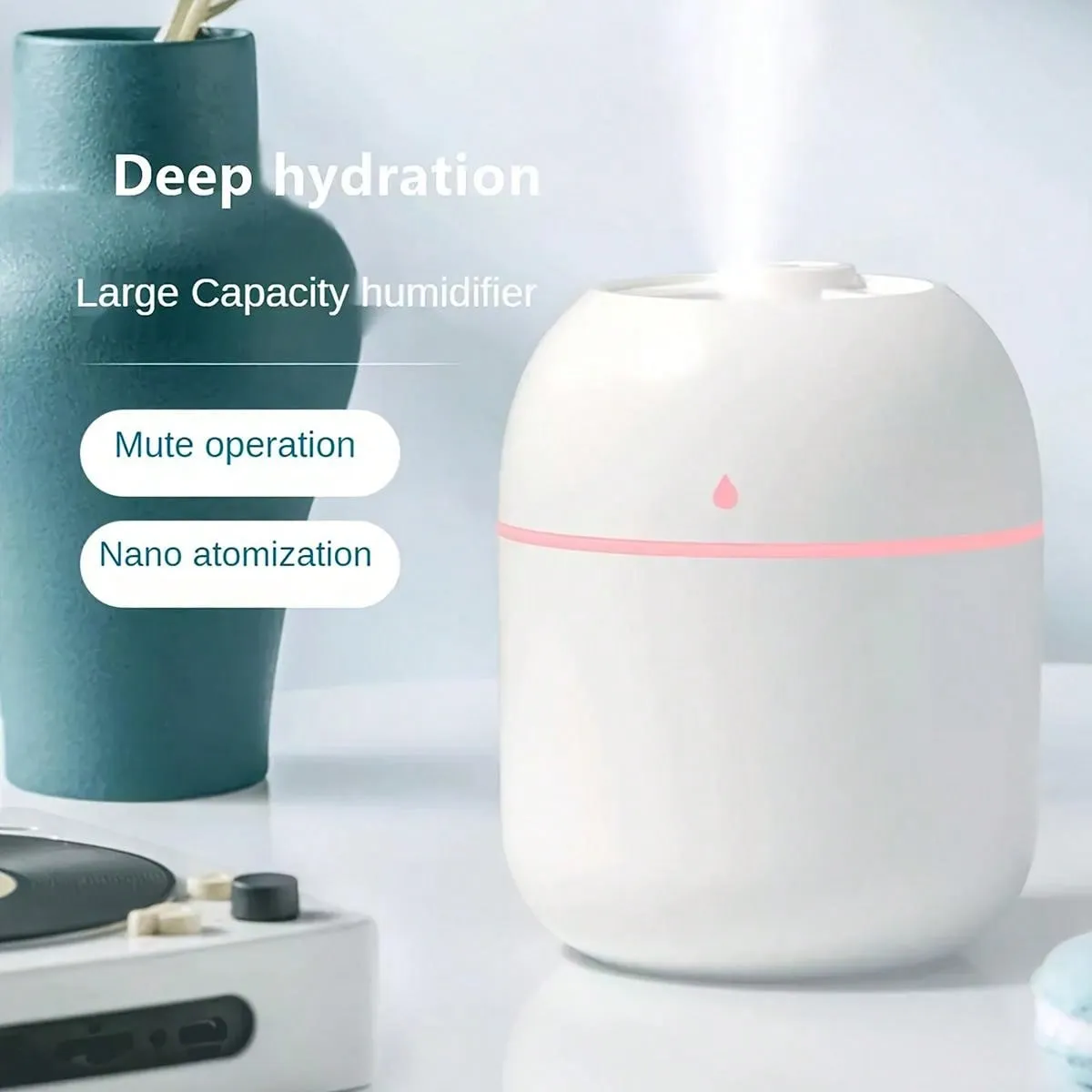 1pc Usb-powered 220ml Mini Droplet-shaped Portable Air Humidifier & Essential Oil Diffuser, Car & Home Use, Suitable For Office & Home