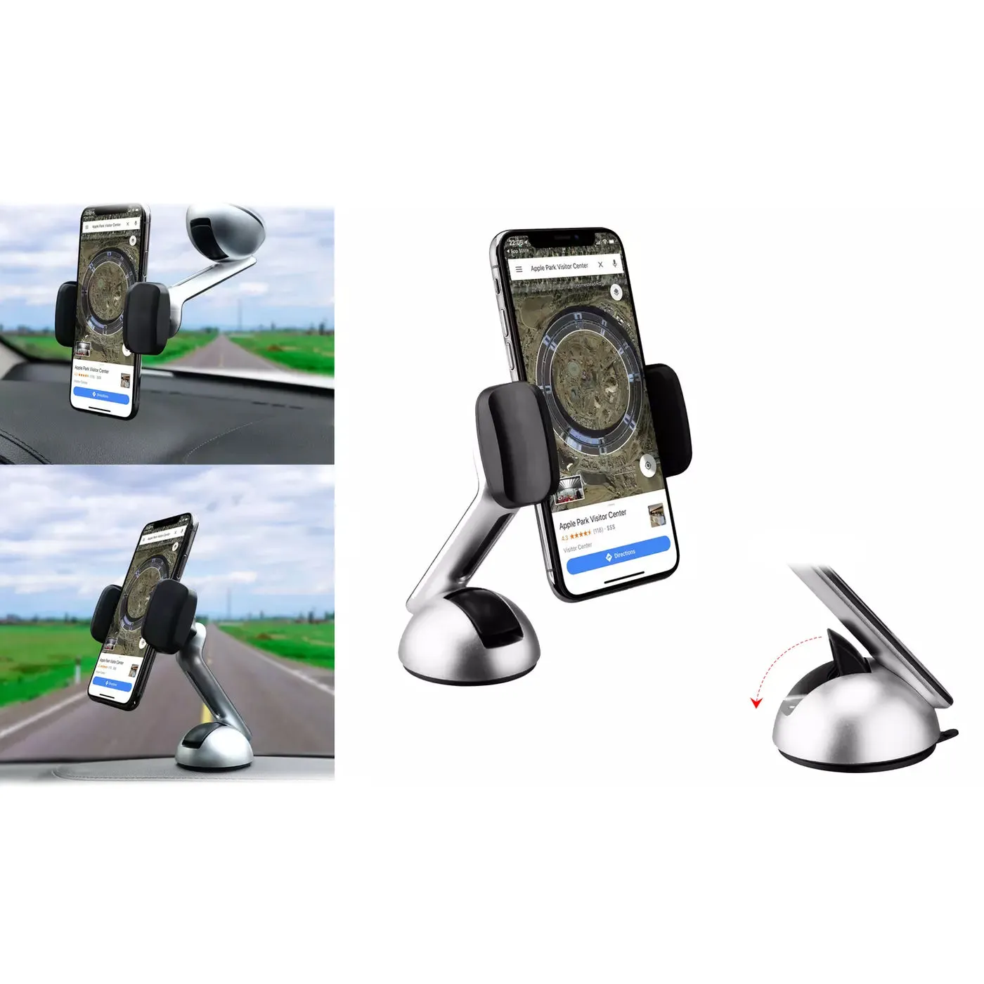 2-Pack: Long Clamp Car Mount Phone Holder for Dashboard and Windshield