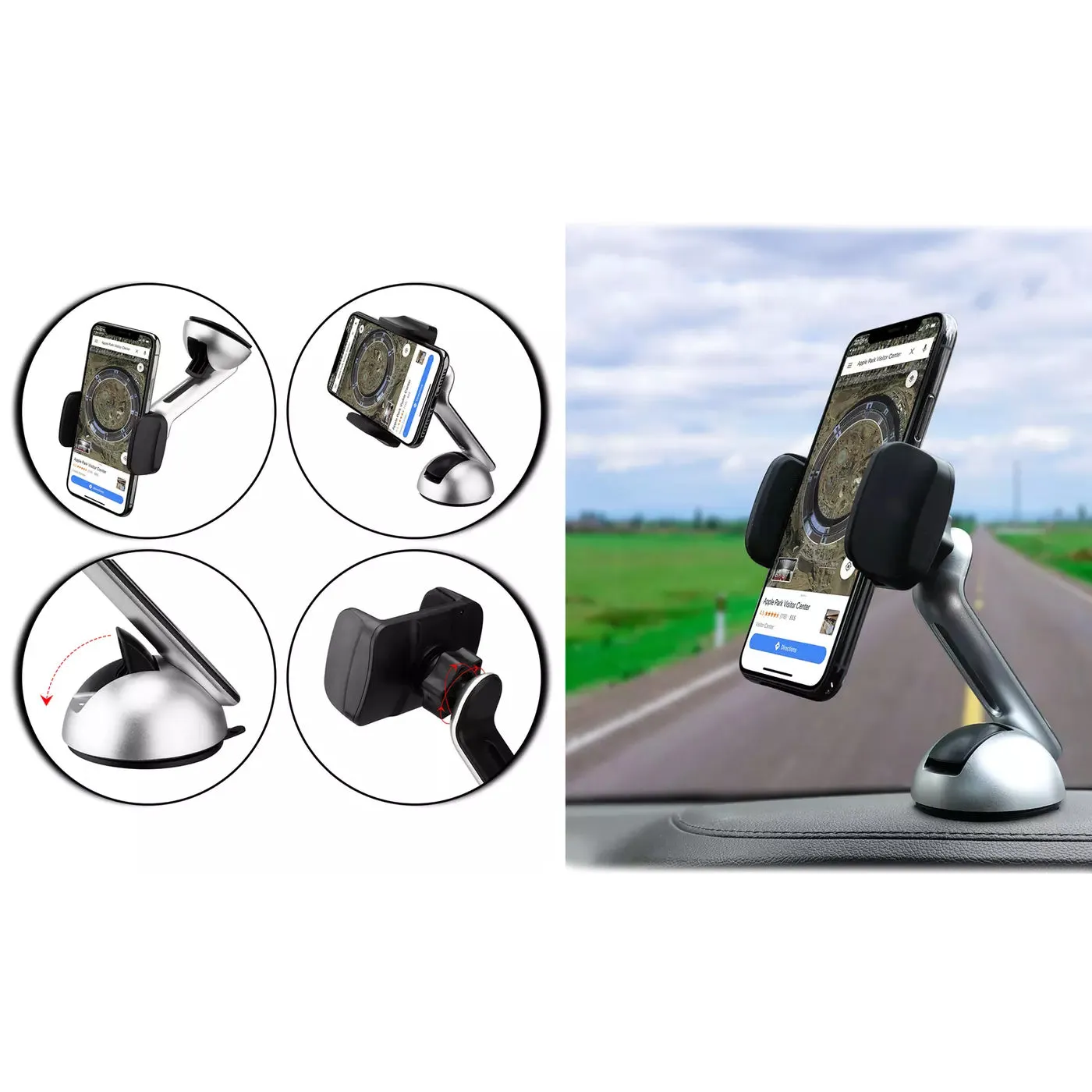 2-Pack: Long Clamp Car Mount Phone Holder for Dashboard and Windshield