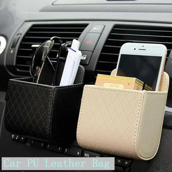 2-Pack: Universal Car Mobile Phone Bag PU Leather Car Auto Air Outlet Coin Bag Case