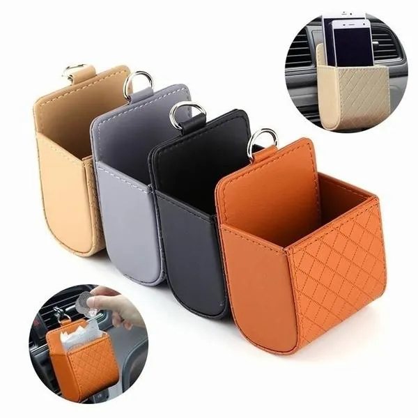 2-Pack: Universal Car Mobile Phone Bag PU Leather Car Auto Air Outlet Coin Bag Case