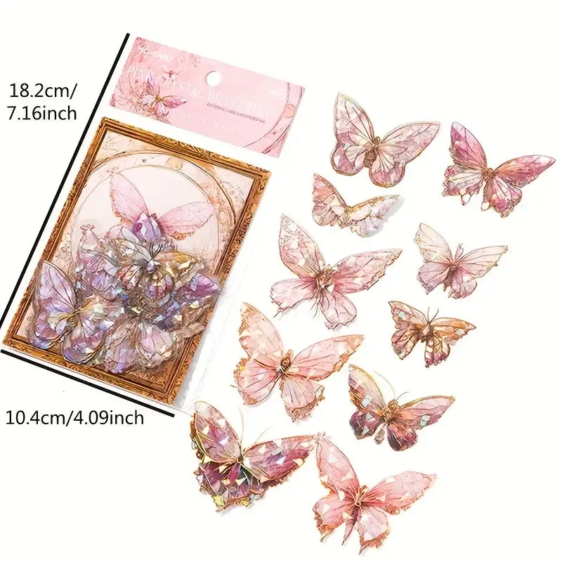 20-Pieces: Ice Crystal Laser Butterfly Decorative PET Stickers