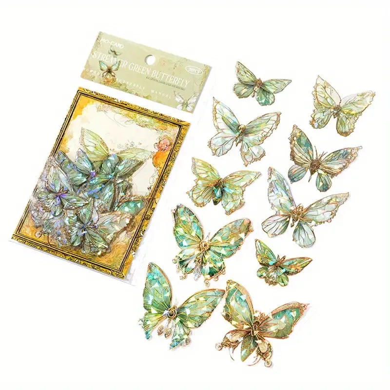 20-Pieces: Ice Crystal Laser Butterfly Decorative PET Stickers