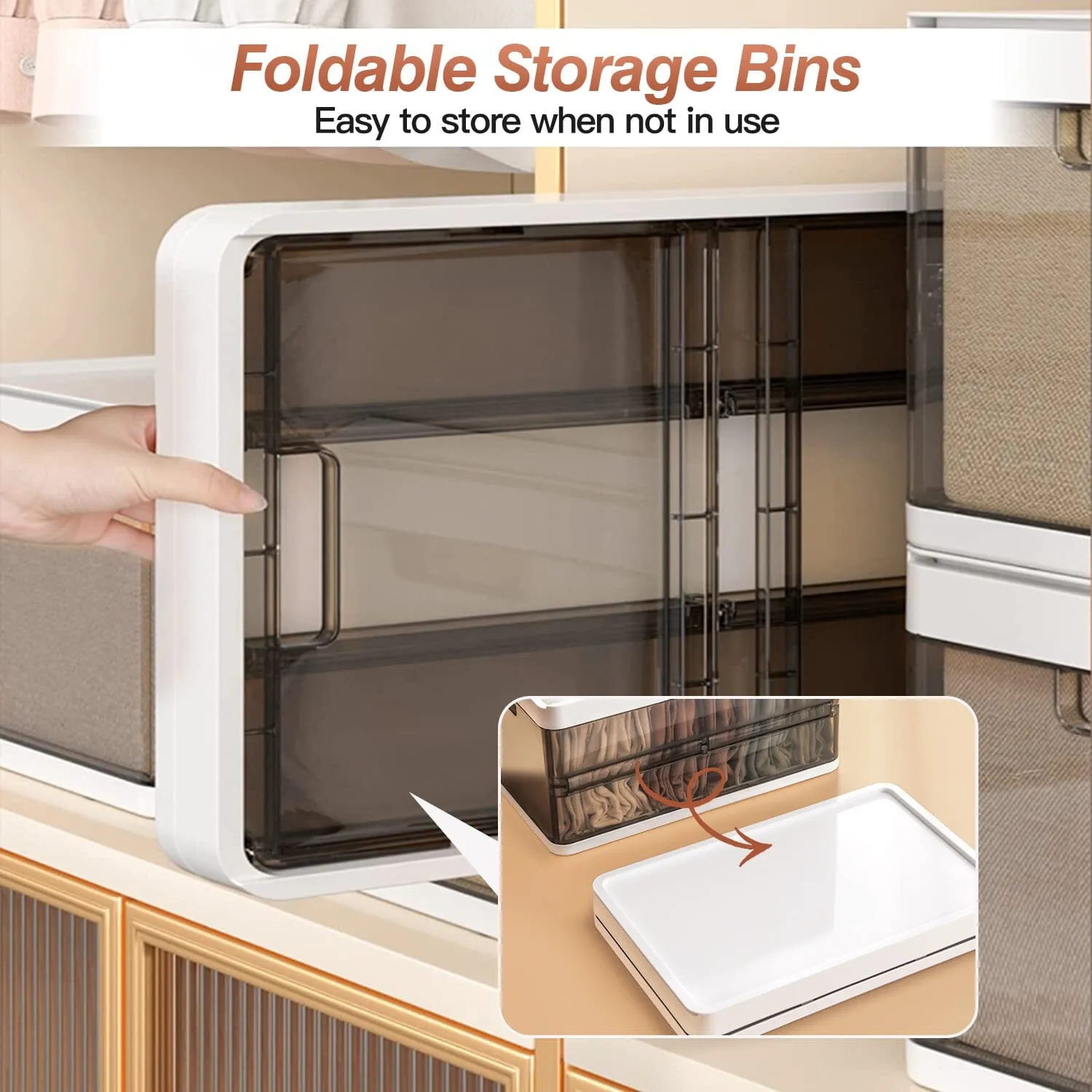 3-Pack: Foldable Storage Bin with Lid Stackable Plastic Closet Organizer