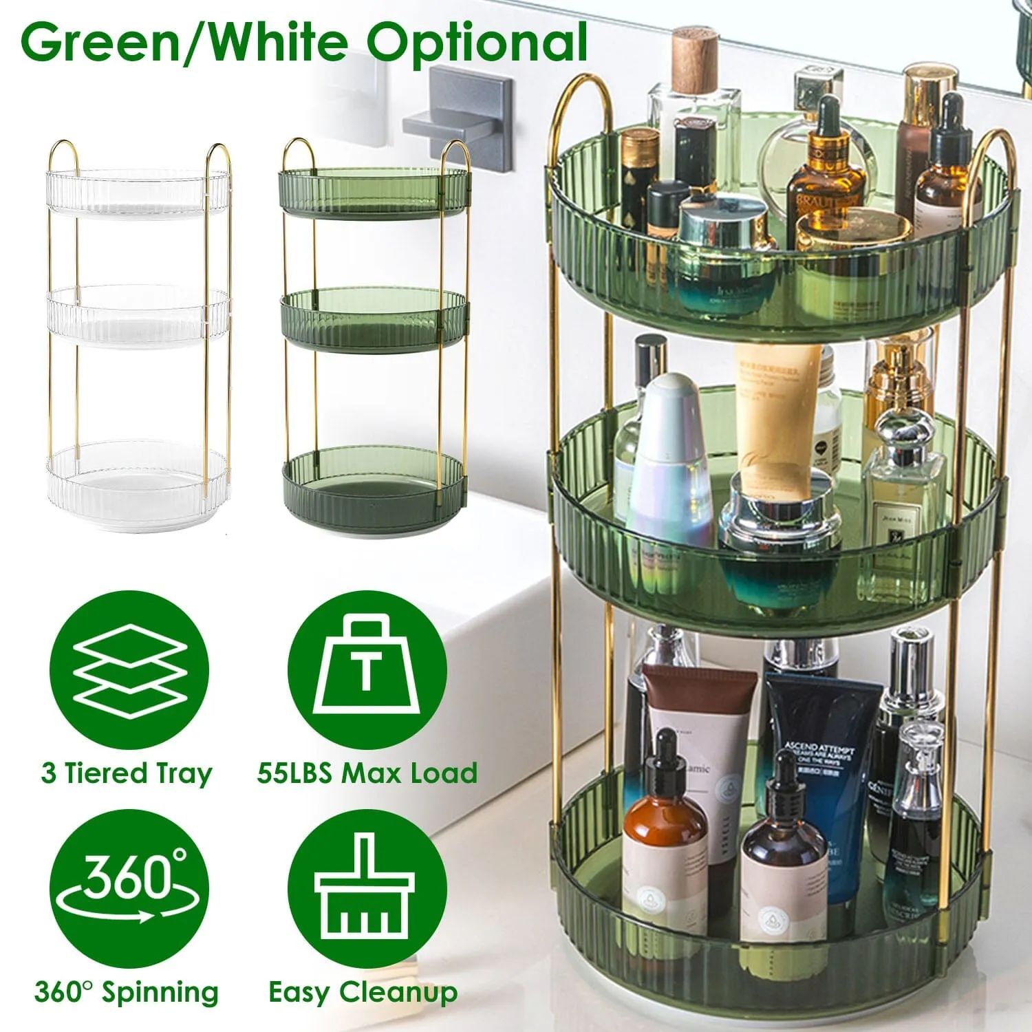 3-Tier 360¬∞ Spinning Rotating Makeup Organizer