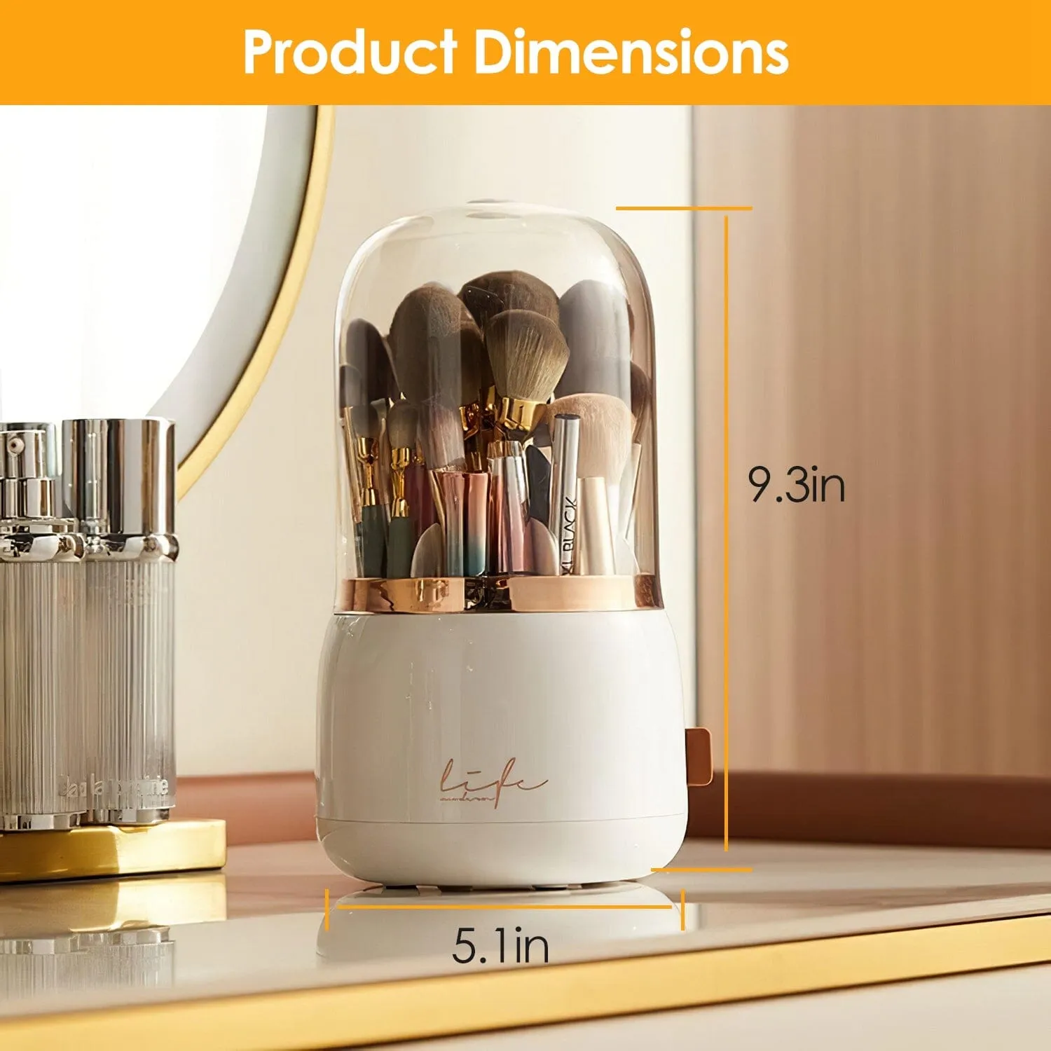 360¬∞ Rotating Makeup Brush Holder with Lid Makeup Organizer