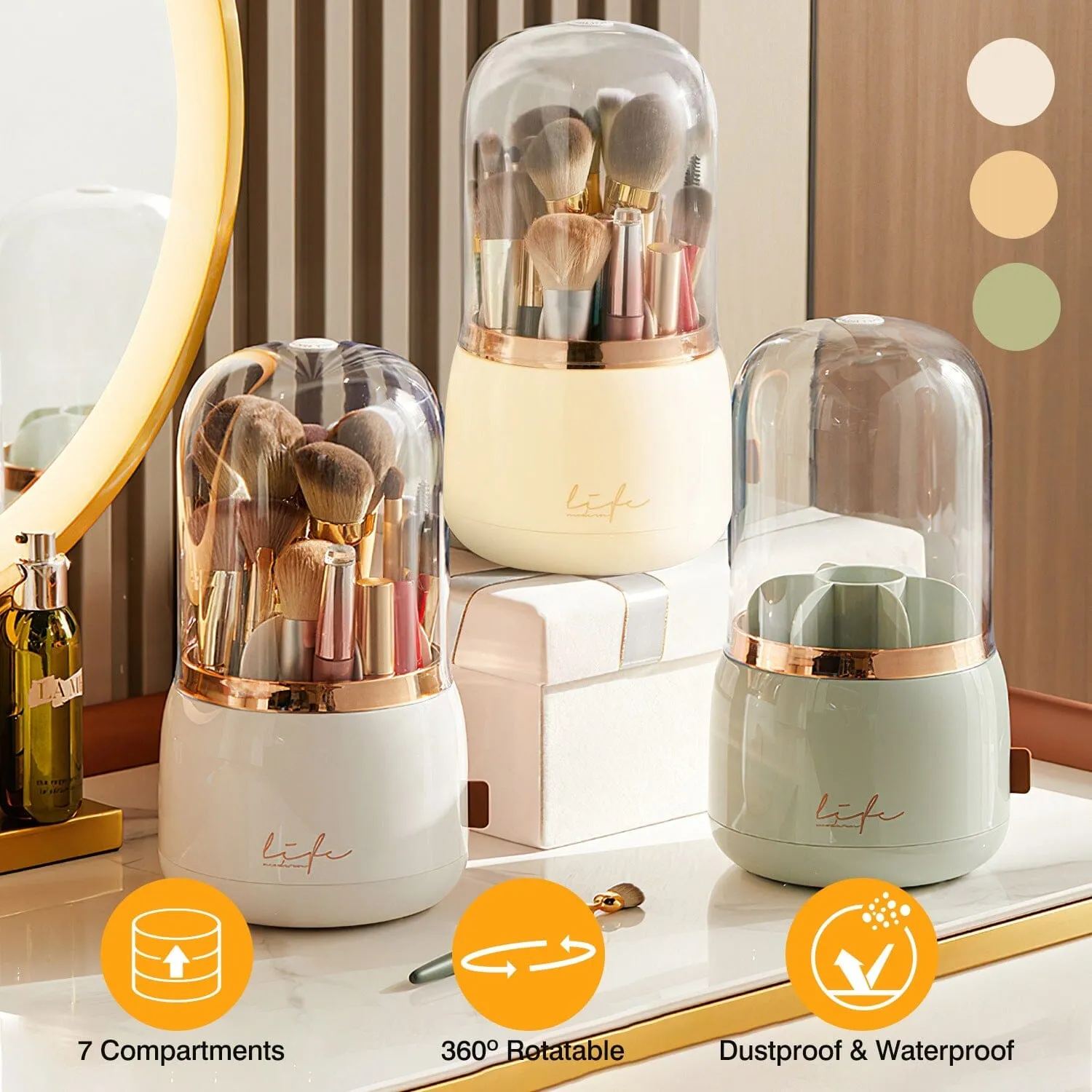 360¬∞ Rotating Makeup Brush Holder with Lid Makeup Organizer