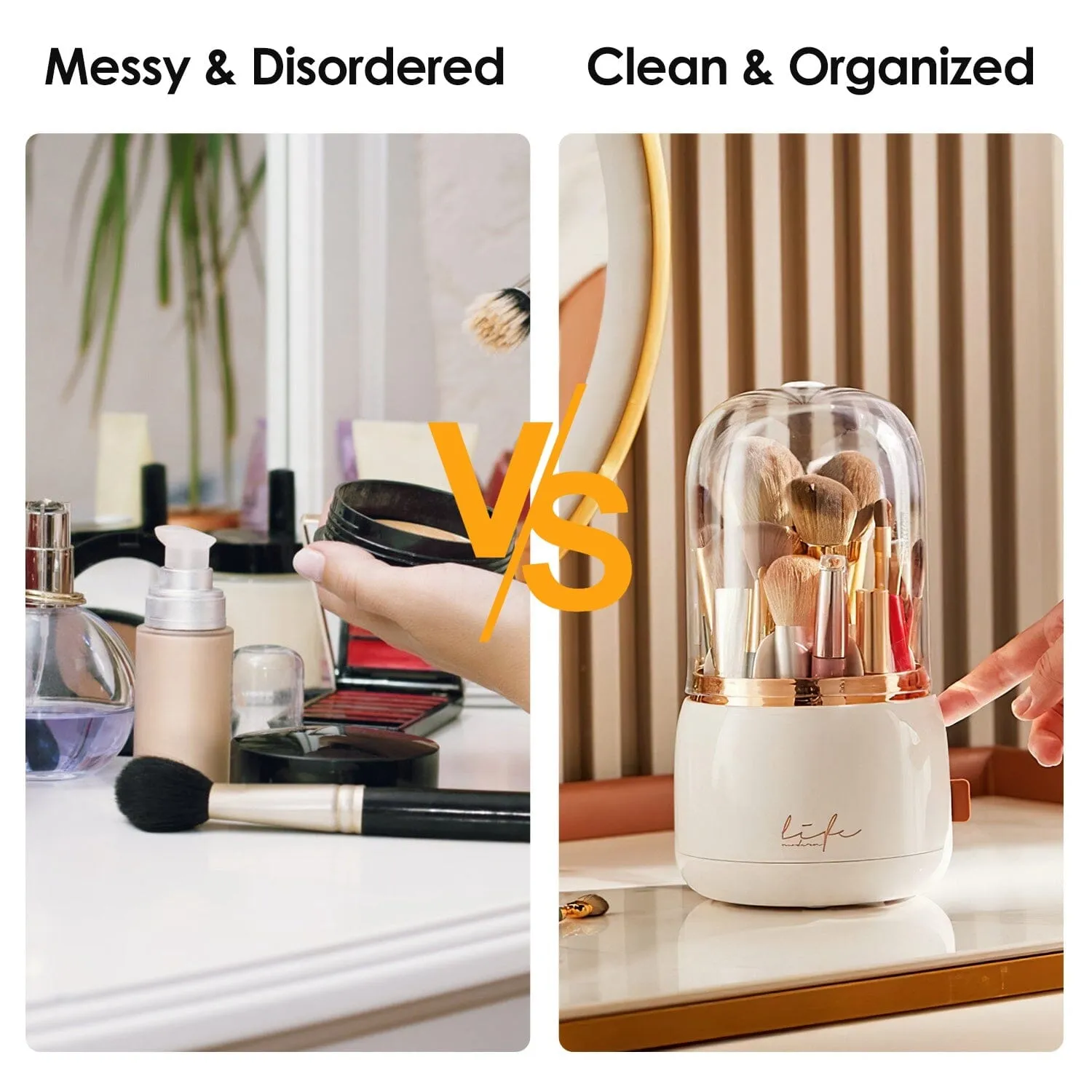 360¬∞ Rotating Makeup Brush Holder with Lid Makeup Organizer