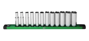 3/8" Drive, 12 Piece, 6 Point, Metric, Deep Chrome Socket Set