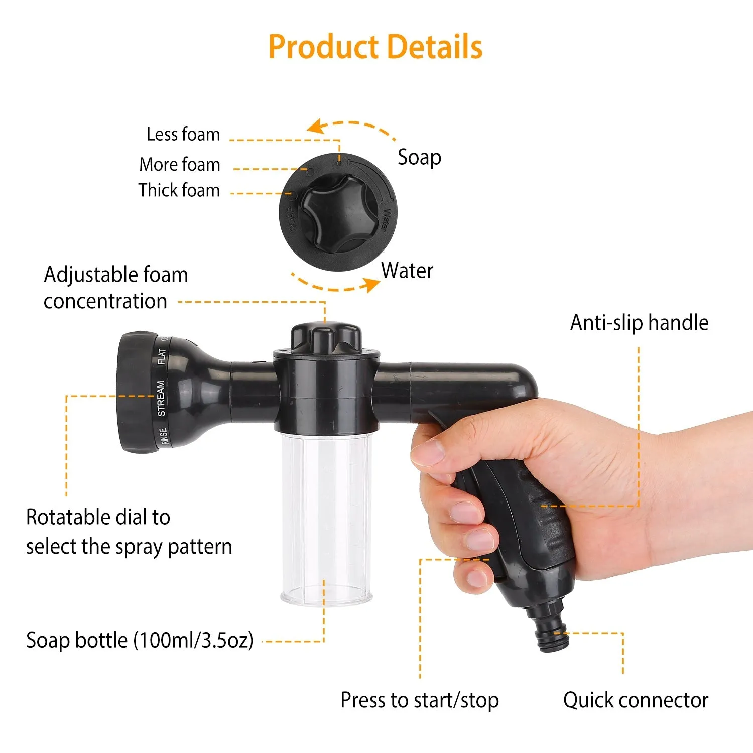 8-in-1 Foam Garden Hose Nozzle Soap Sprayer