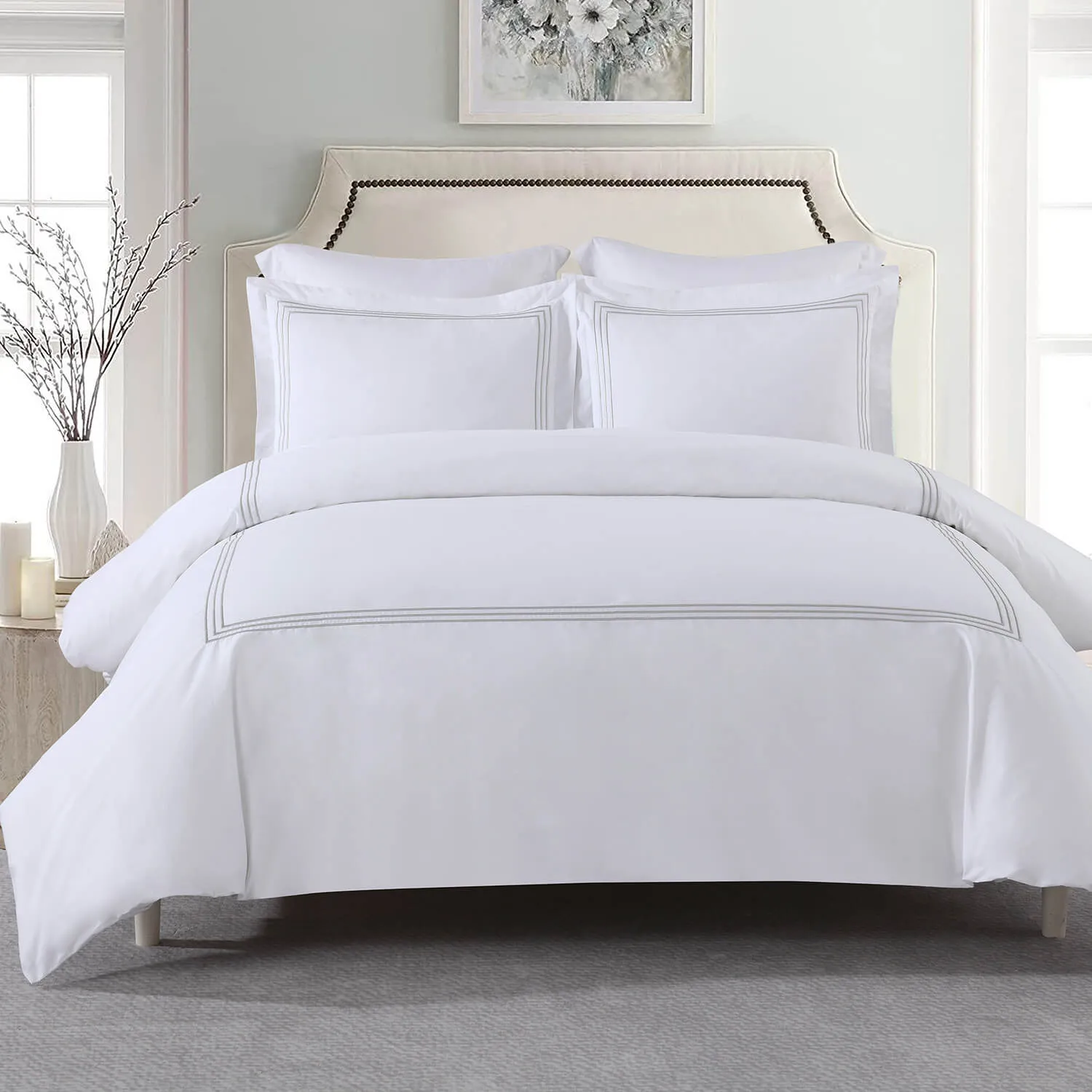 Adeline Percale Embroidered Duvet Cover Set - 100% Cotton