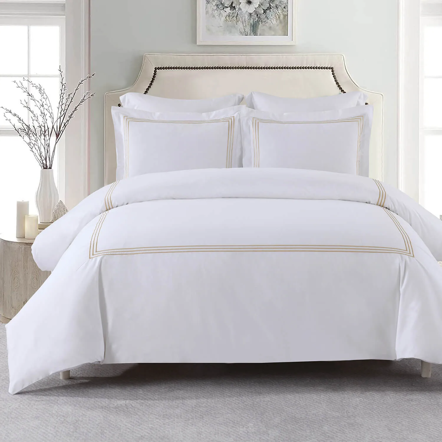 Adeline Percale Embroidered Duvet Cover Set - 100% Cotton