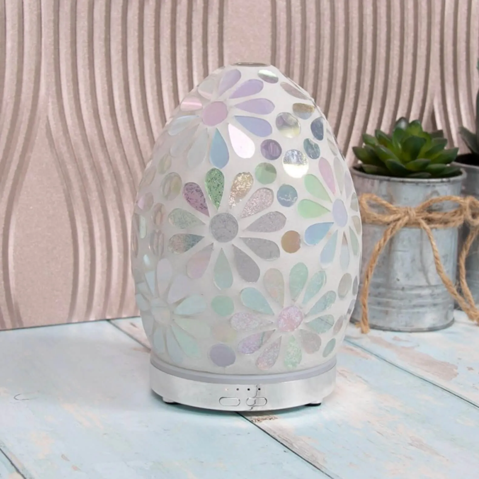 Aroma Humidifier Flower Mosaic Egg Colour Change LED Light 16cm