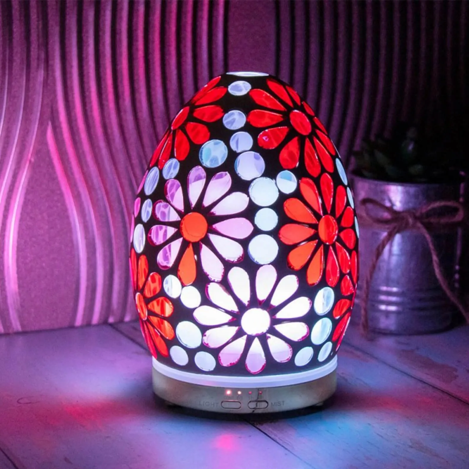 Aroma Humidifier Flower Mosaic Egg Colour Change LED Light 16cm