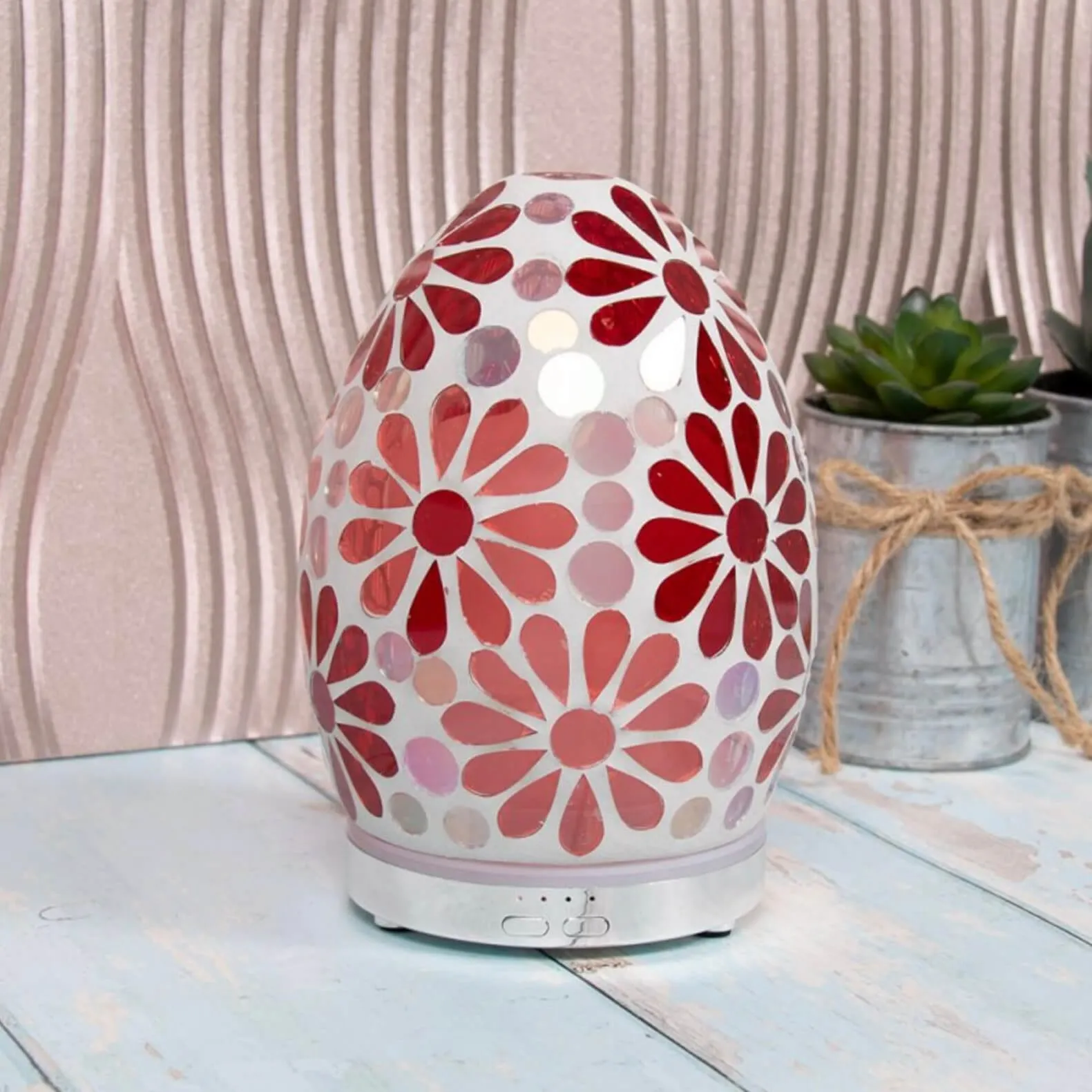 Aroma Humidifier Flower Mosaic Egg Colour Change LED Light 16cm