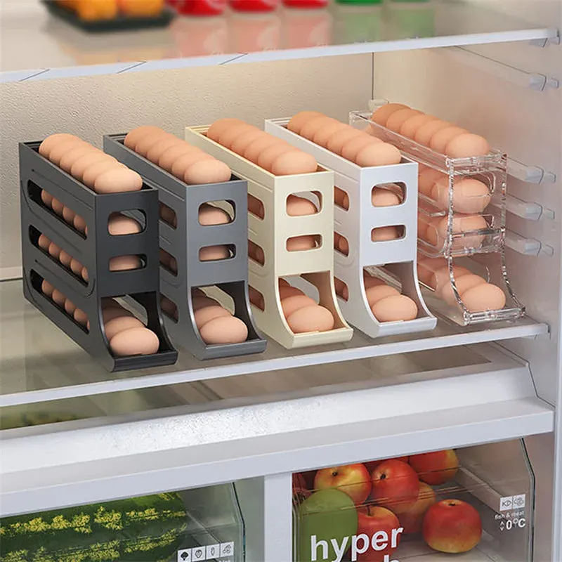 Automatic Scrolling Egg Rack Holder Storage Box Egg Basket Food Containers Egg Case Holder Refrigerator Storage Organizer