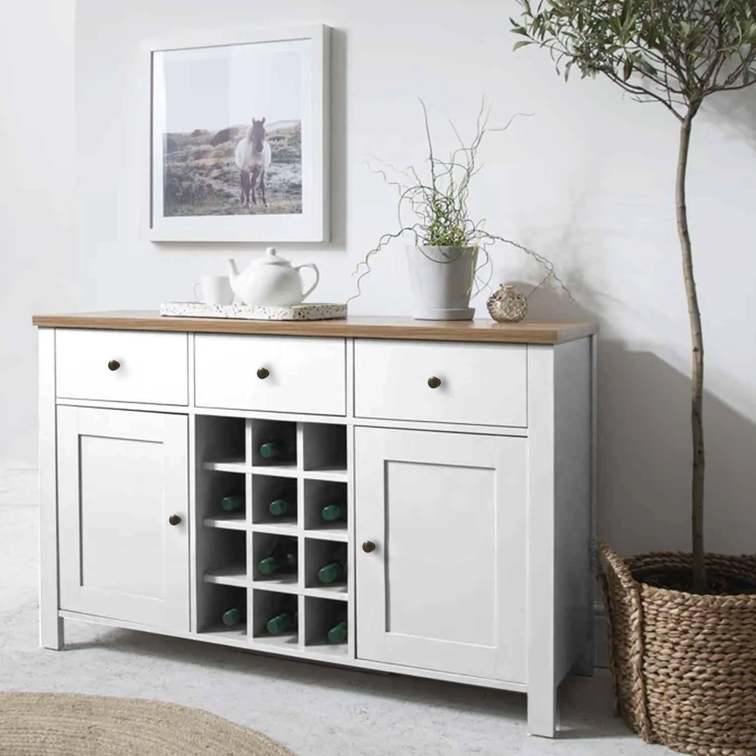 Bampton Sideboard with Wine Rack - Alabaster White