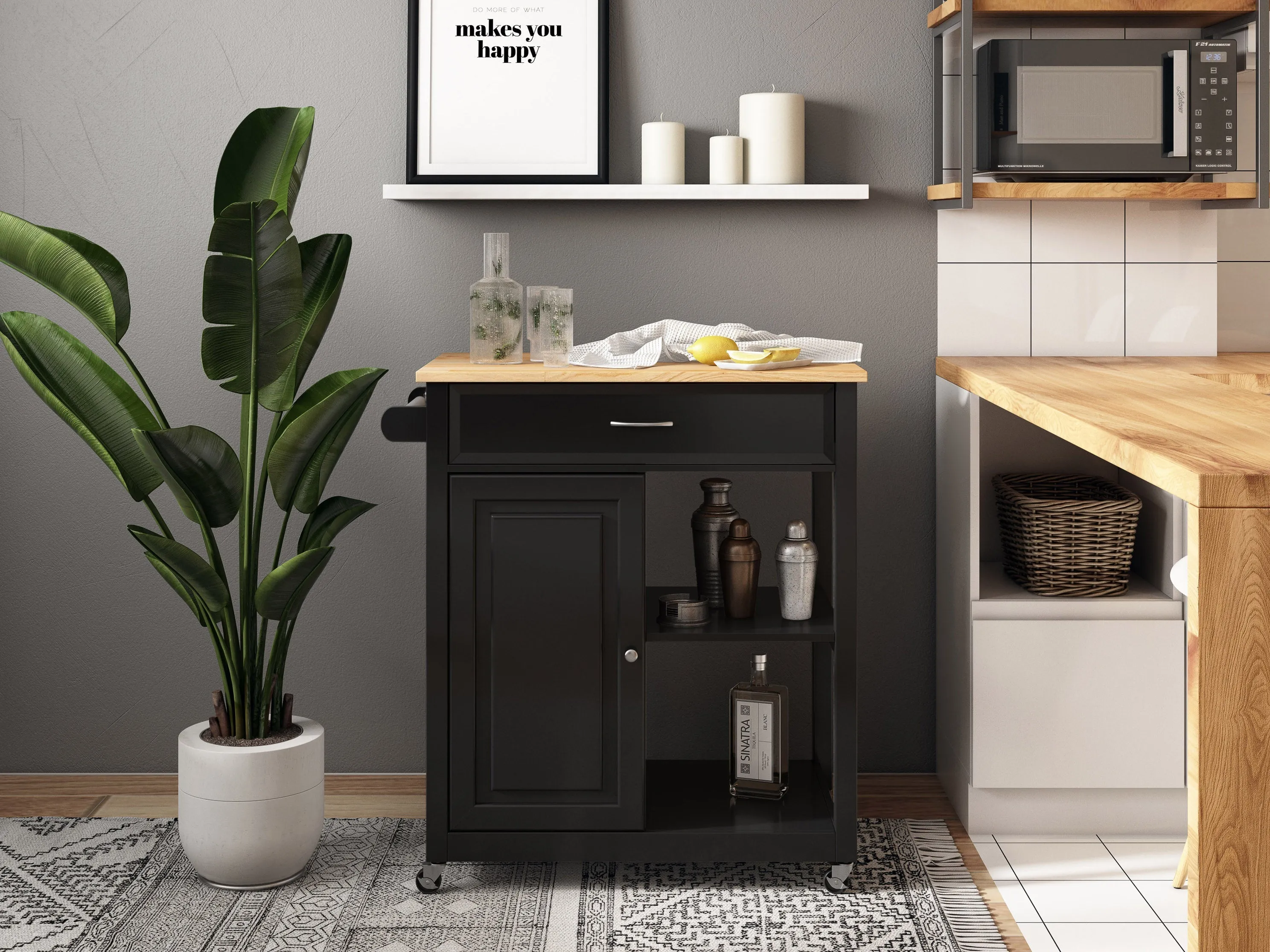 Black Kitchen Cart on Wheels