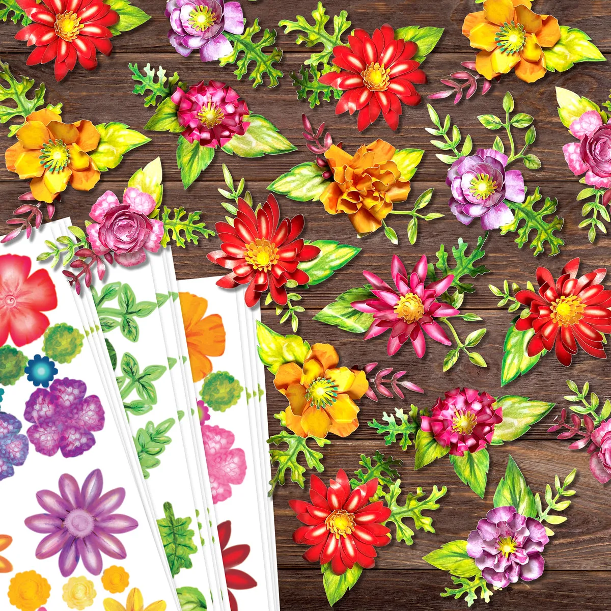 Bright Blossoms Die Cut Flowers & Leaves, 12 sheets