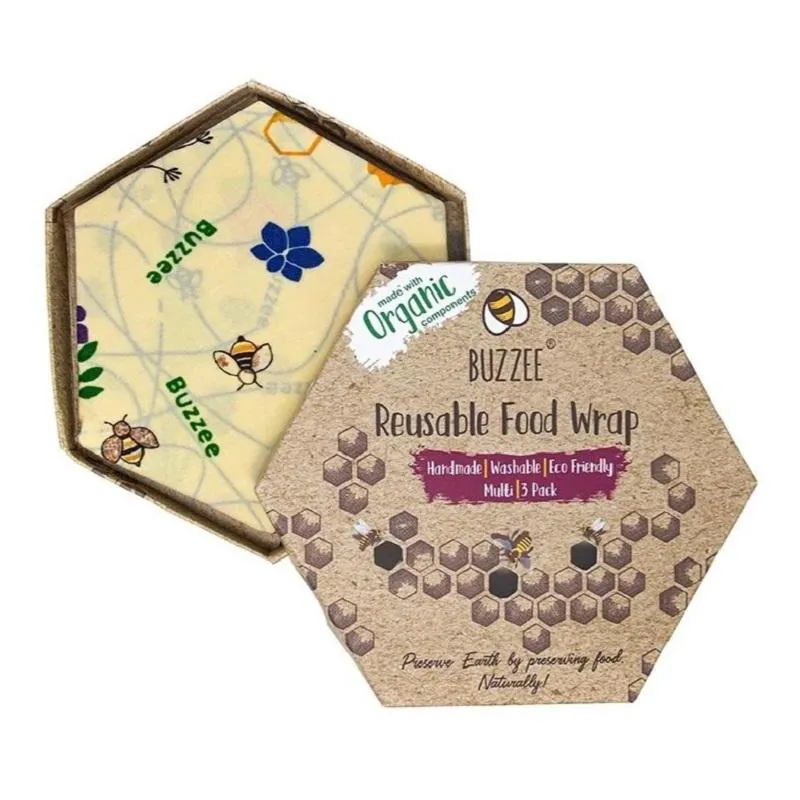 Buzzee Reusable Beeswax 3-Pack Food Wraps