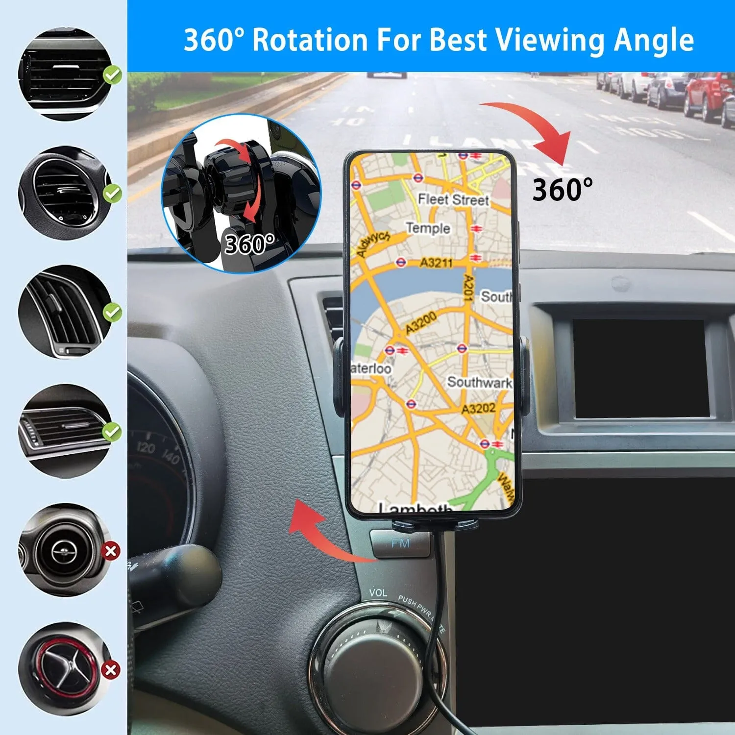 Car Wireless Phone Charger Car Air Vent Phone Mount