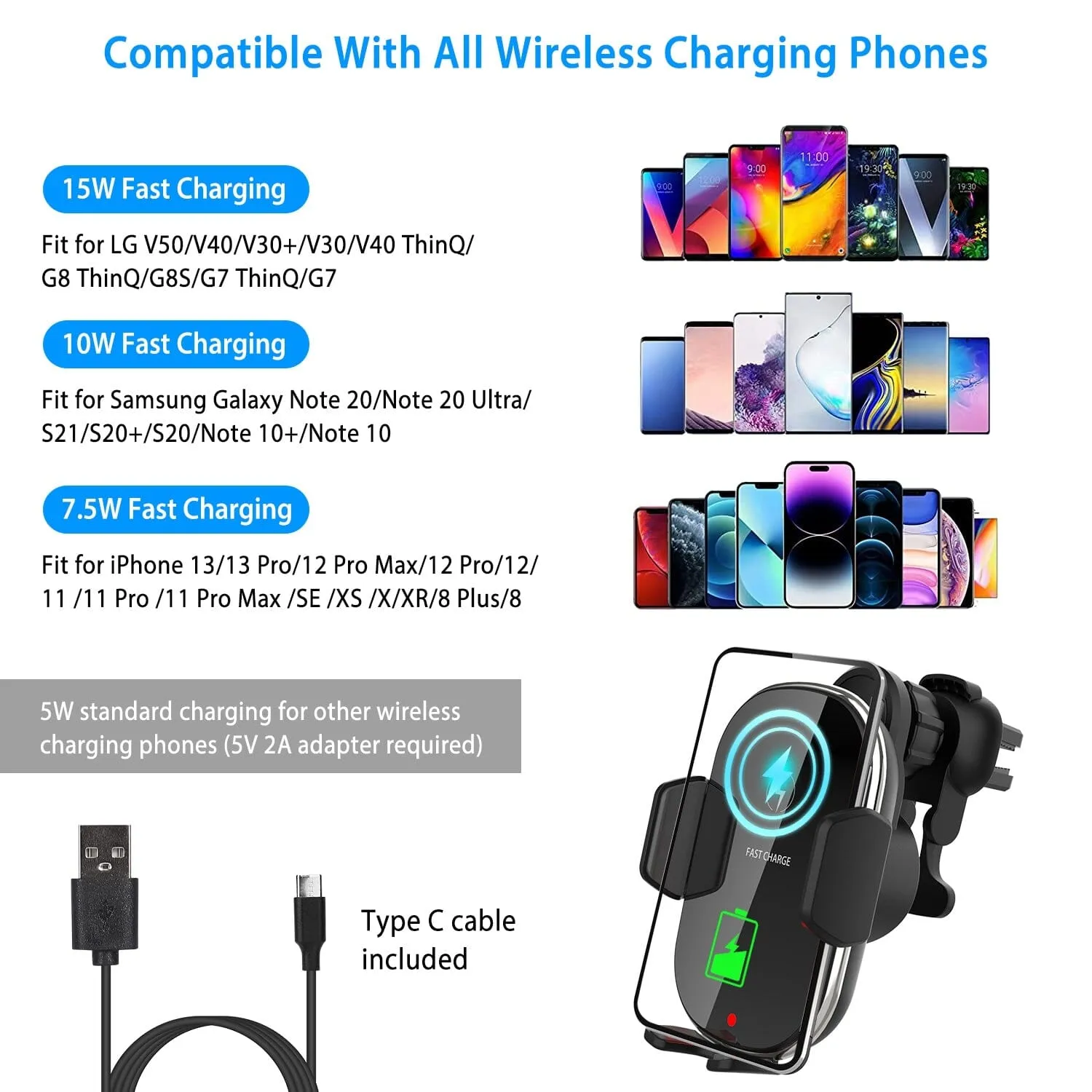 Car Wireless Phone Charger Car Air Vent Phone Mount