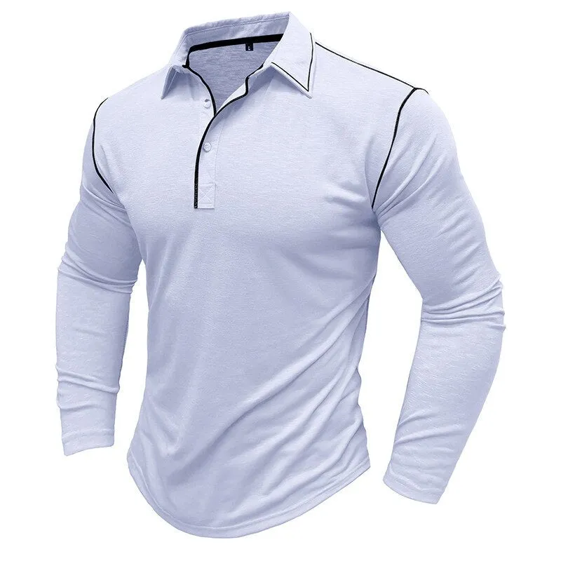 Classic Polo Shirts Men Casual Patchwork Long Sleeve Button Lapel Polo T-shirt Fashion Loose Solid Color Polo Tops Mens Clothing