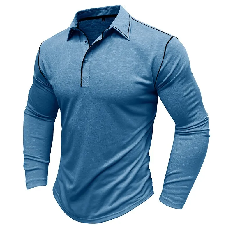 Classic Polo Shirts Men Casual Patchwork Long Sleeve Button Lapel Polo T-shirt Fashion Loose Solid Color Polo Tops Mens Clothing