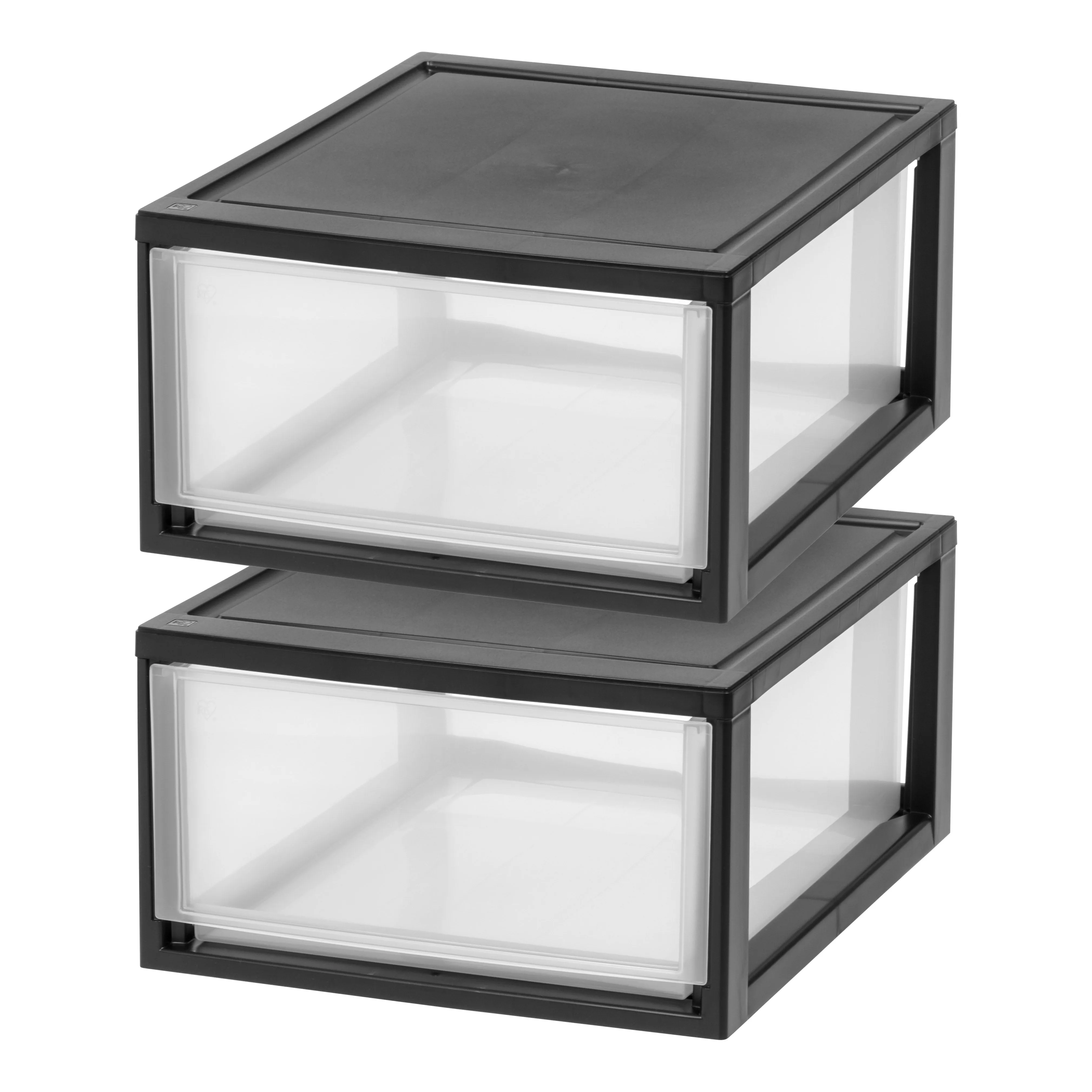 Compact Stacking, Stackable Plastic Drawer Unit, 29.5 Quart, Black, 2 Count