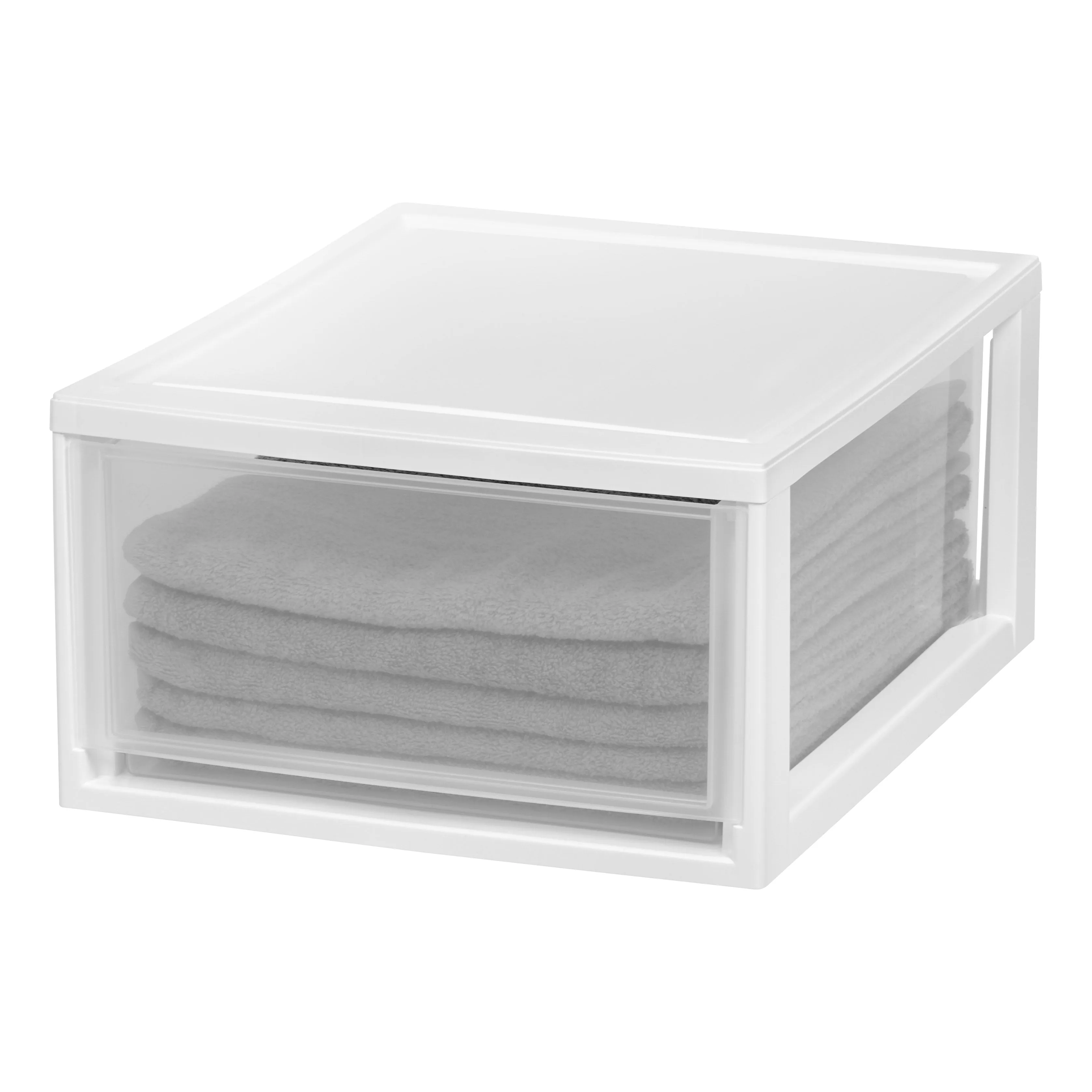 Compact Stacking, Stackable Plastic Drawer Unit, 29.5 Quart, White, 2 Count