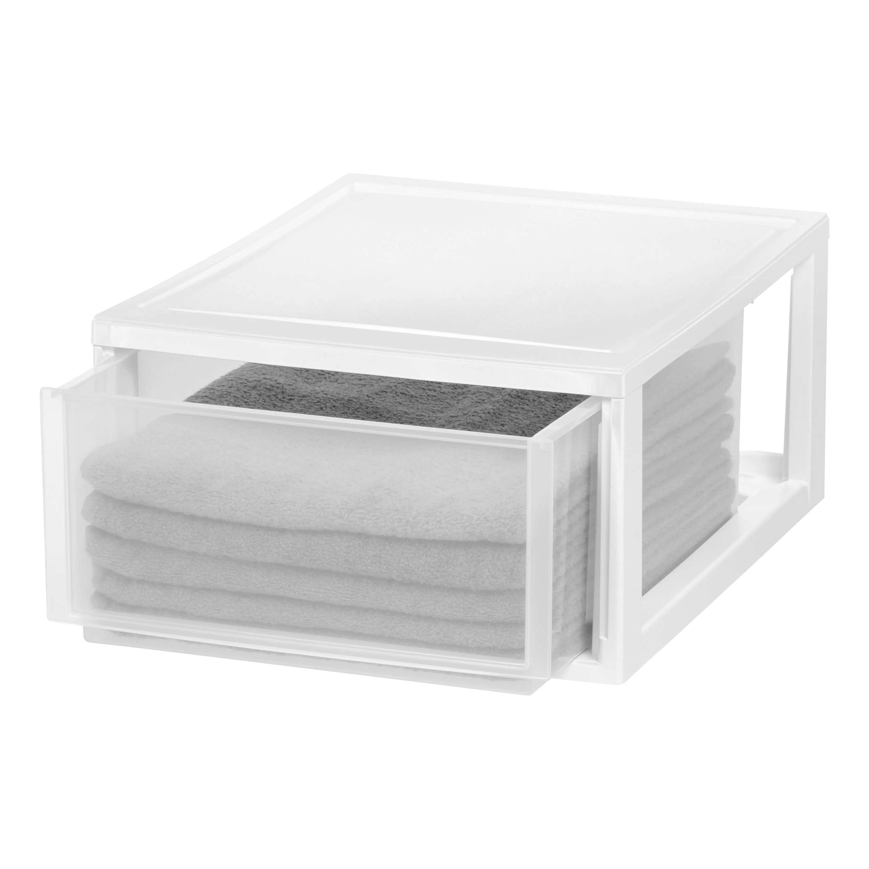 Compact Stacking, Stackable Plastic Drawer Unit, 29.5 Quart, White, 2 Count