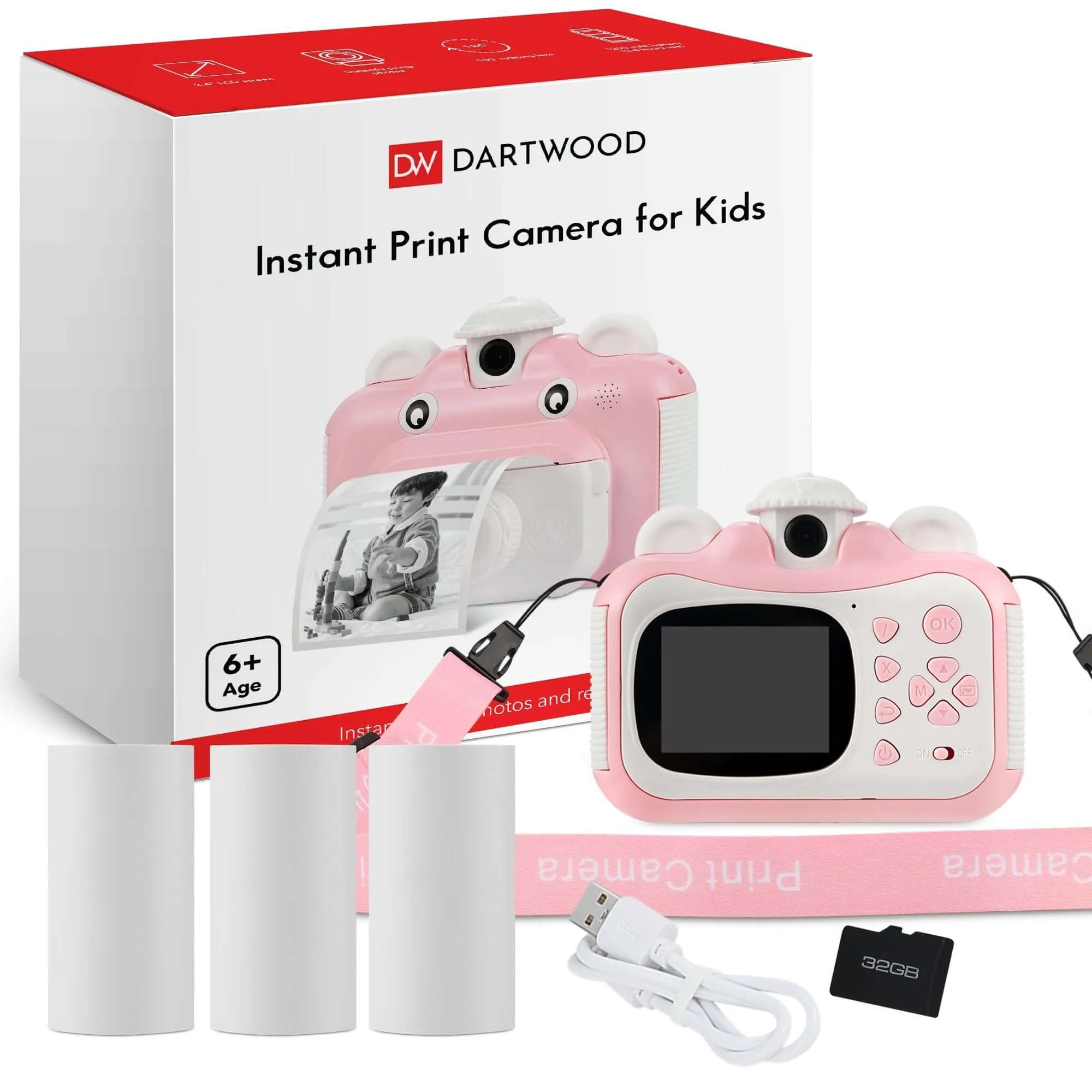 Dartwood Kids Printing Camera | 1080p 2.4 Inch Display | 3.2 GB Micro SD