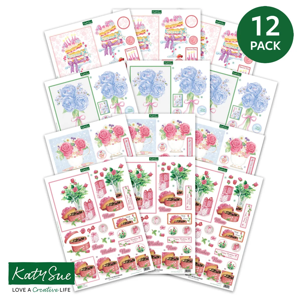 Die Cut Decoupage – Birthday Cake and Flowers (pack of 12)