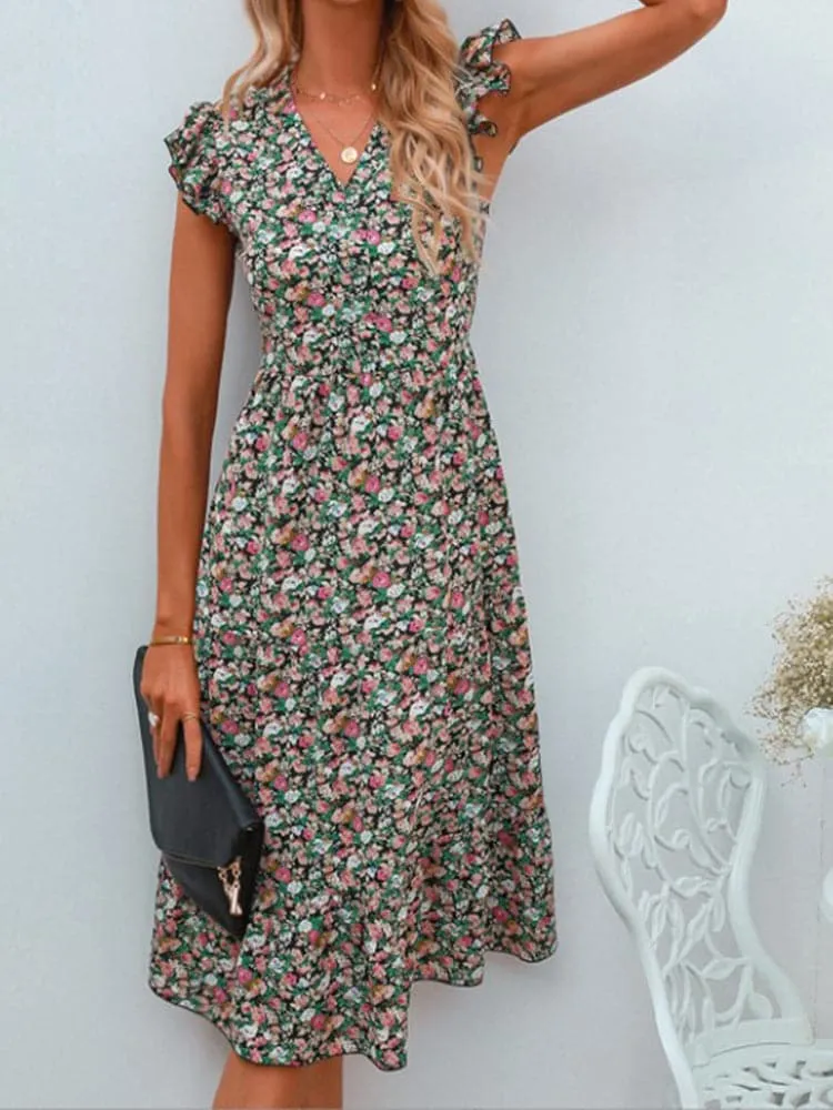 DressBetty - Floral Print Women Summer Sleeveless V-Neck Dress