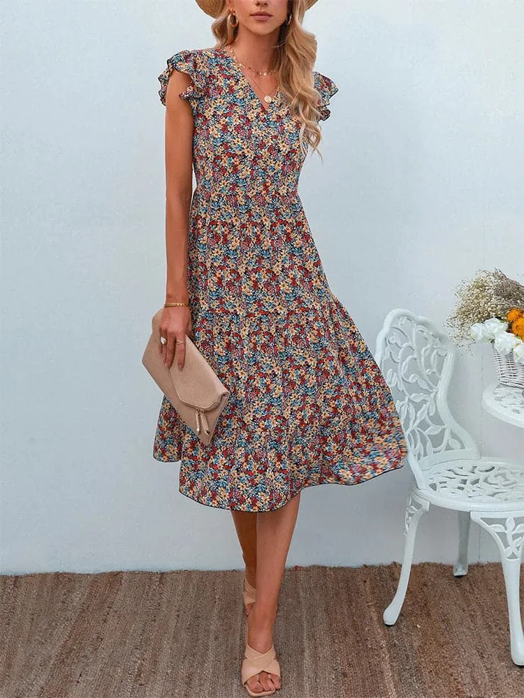 DressBetty - Floral Print Women Summer Sleeveless V-Neck Dress