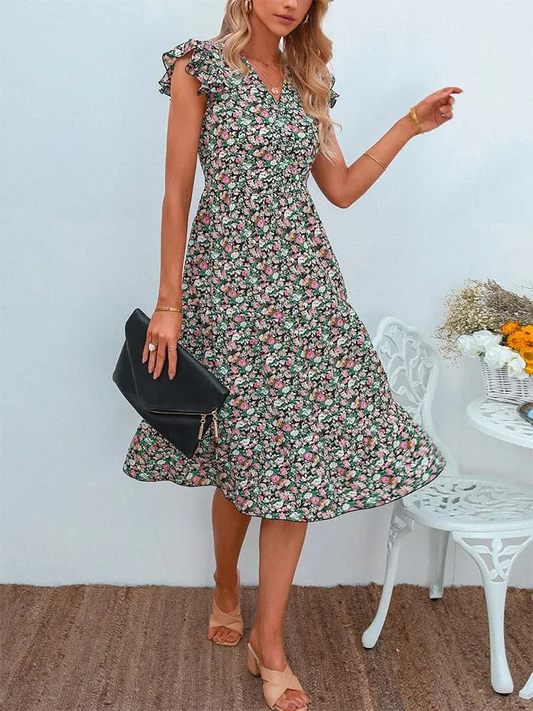 DressBetty - Floral Print Women Summer Sleeveless V-Neck Dress