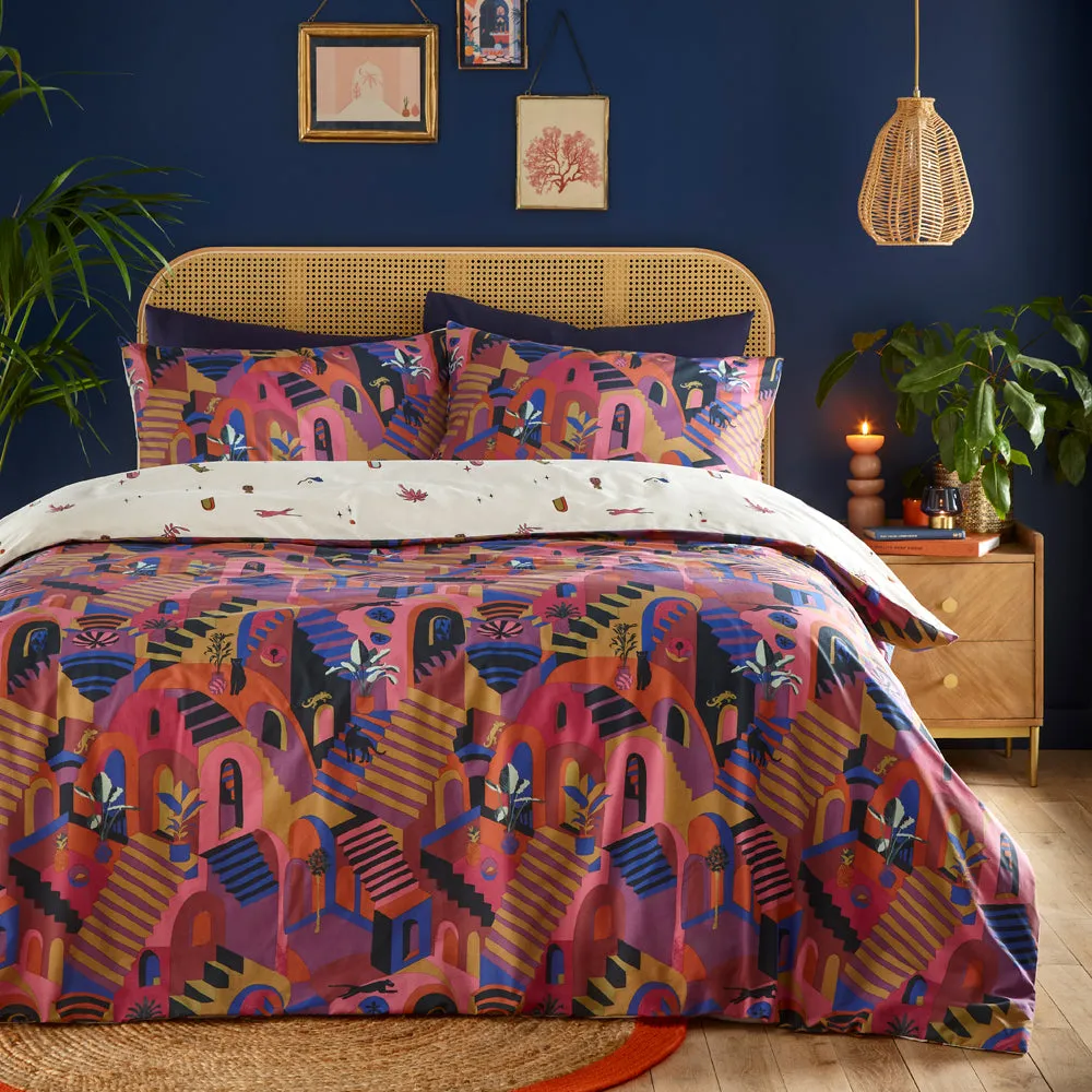 Eivissa Abstract Duvet Cover Set Magenta