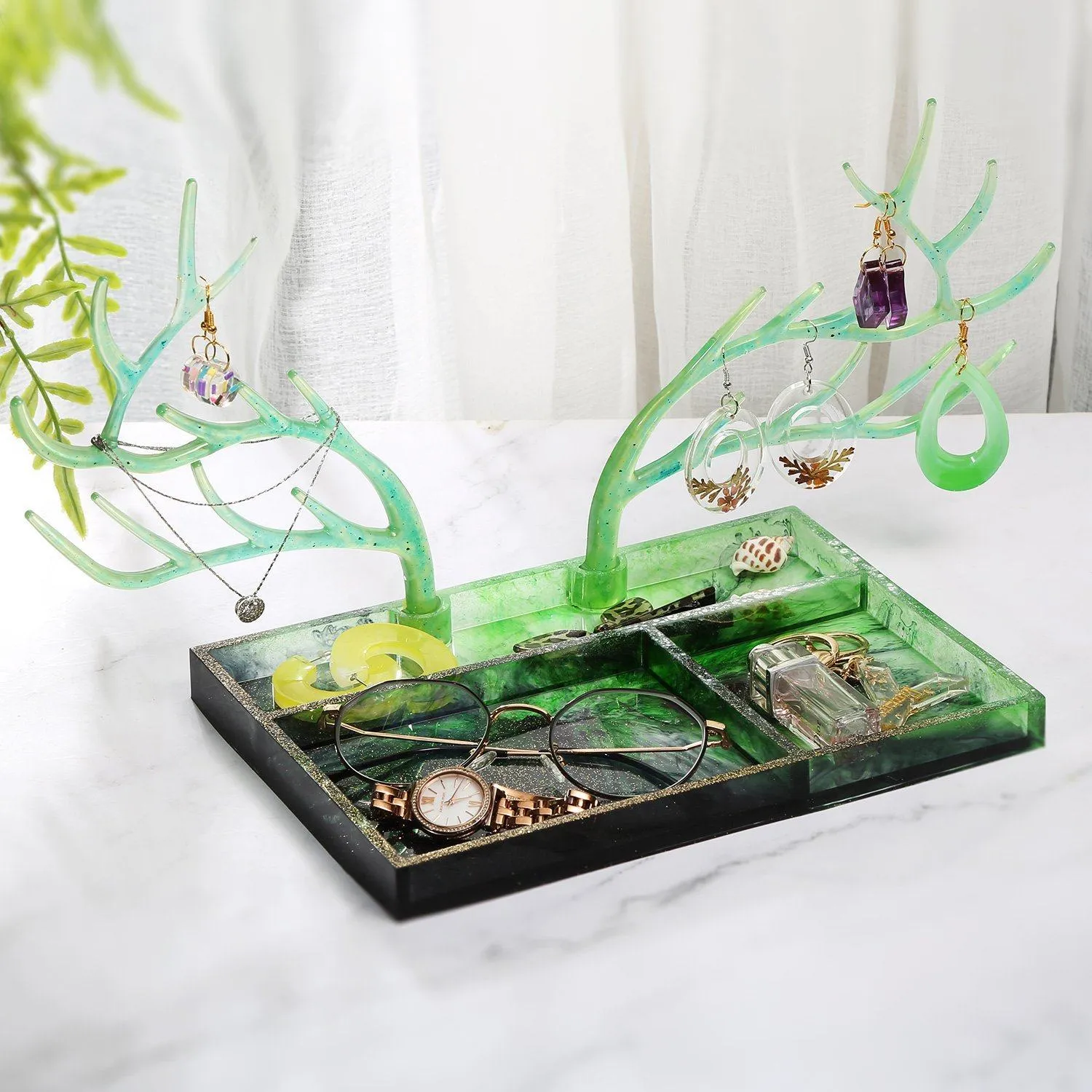 Epoxy Resin Silicone Molds Antlers Tree Branch Tray Jewelry Displayed Organizer