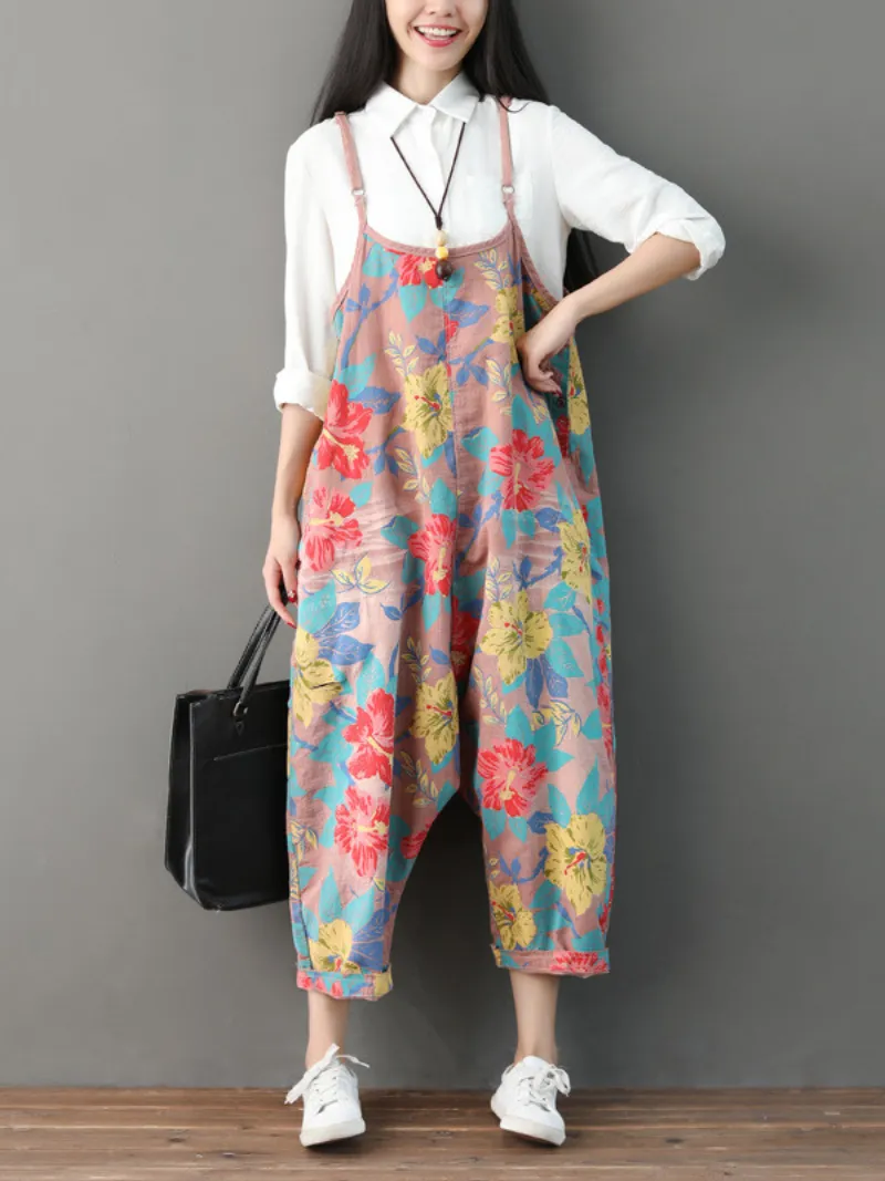 Everyday Wear Women's Casual Flowers Bibs Overalls