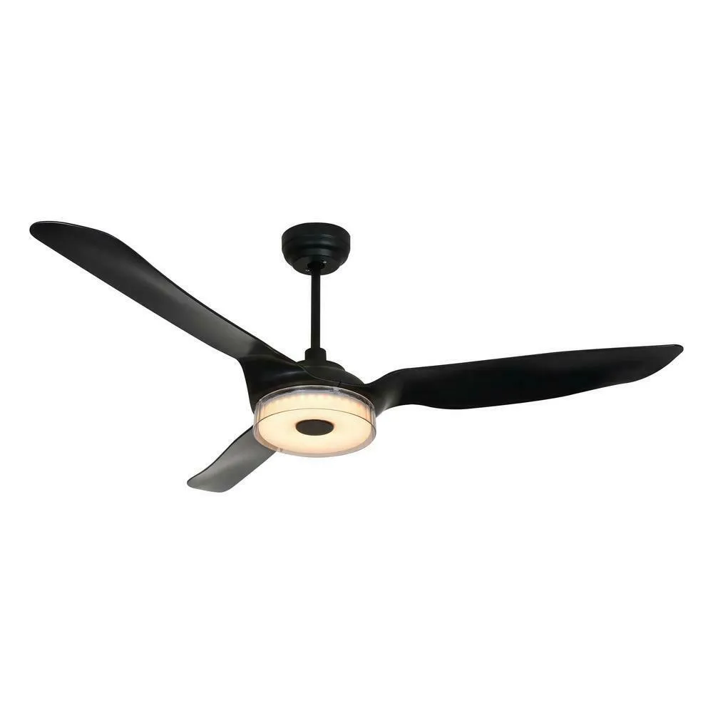 FLETCHER 52'' 3-Blade Smart Ceiling Fan with LED Light Kit & Remote-Black/Black