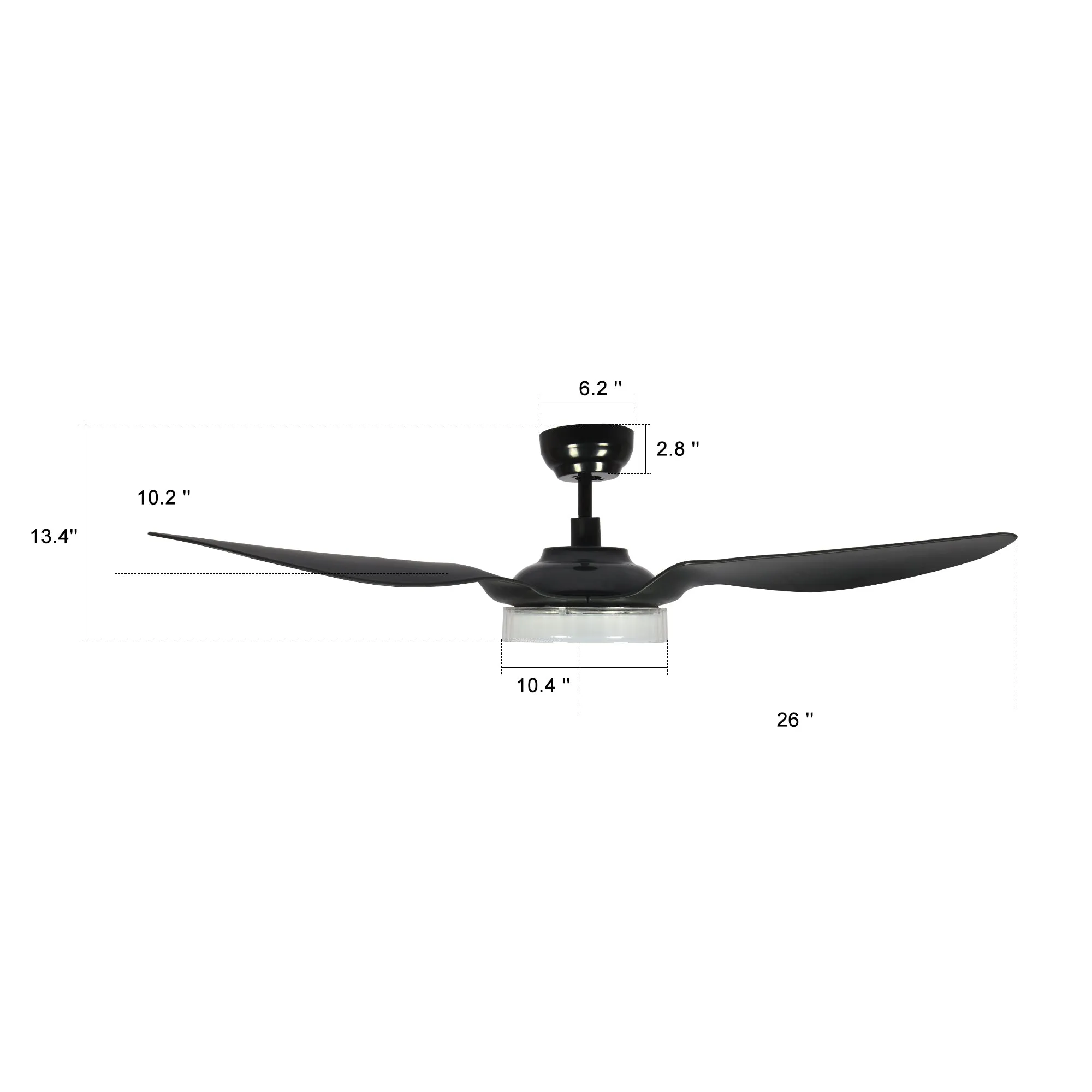 FLETCHER 52'' 3-Blade Smart Ceiling Fan with LED Light Kit & Remote-Black/Black