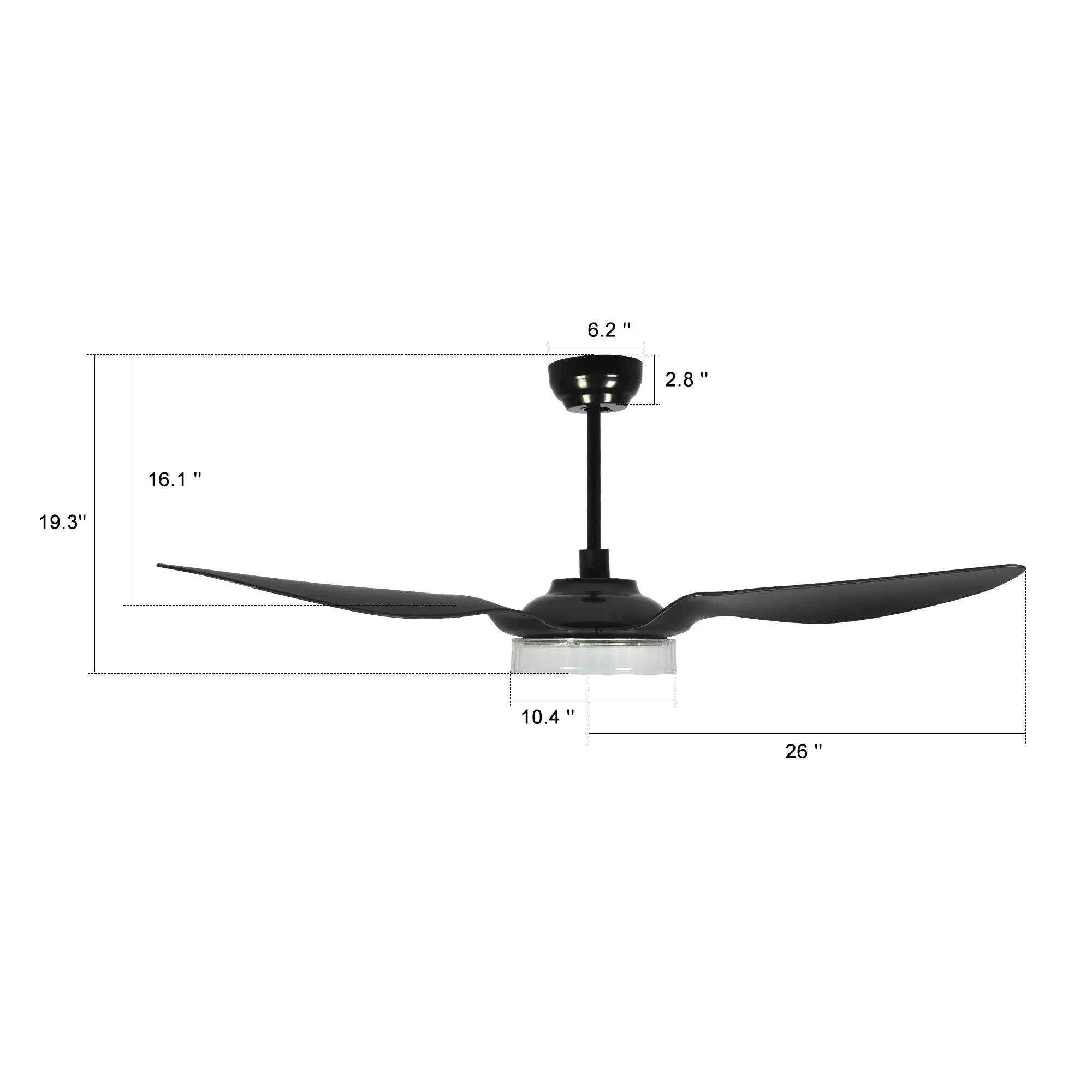 FLETCHER 52'' 3-Blade Smart Ceiling Fan with LED Light Kit & Remote-Black/Black