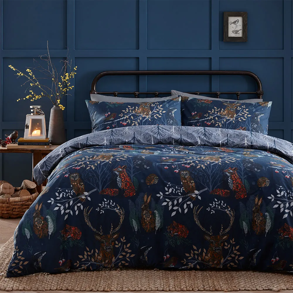 Forest Fauna Woodland Duvet Cover Set Navy