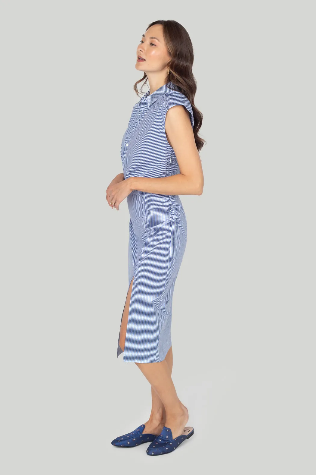 Frame - Sleeveless Twist Dress in Blue Stripe