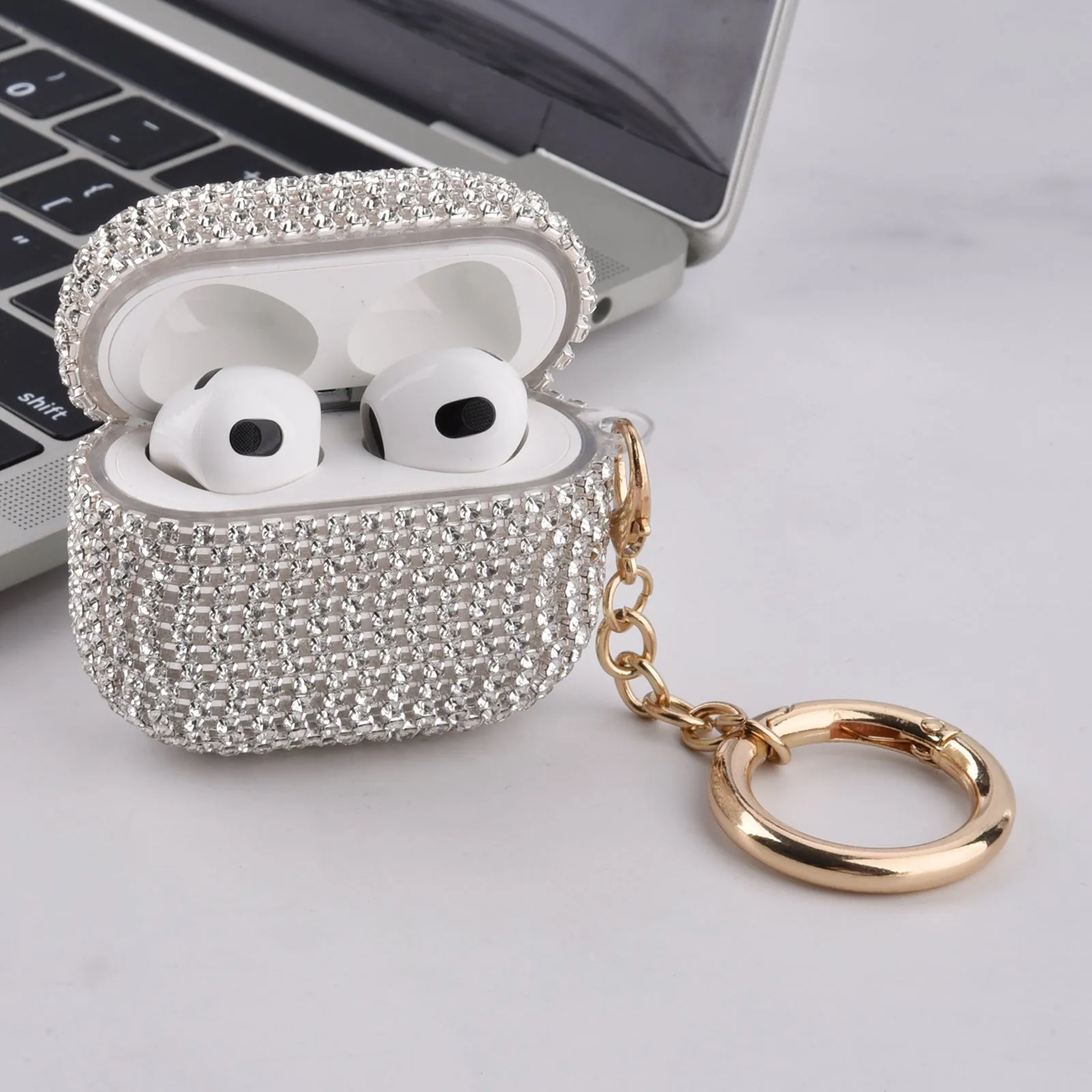 Full Bling Rhinestone Case for Apple AirPods 3 Generation 3rd with Keychain