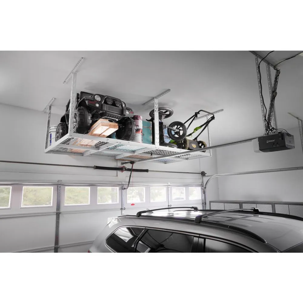 GearLoft 48 in. W x 23 in. - 37 in. H x 96 in. L Overhead Garage Storage Rack in Hammered White