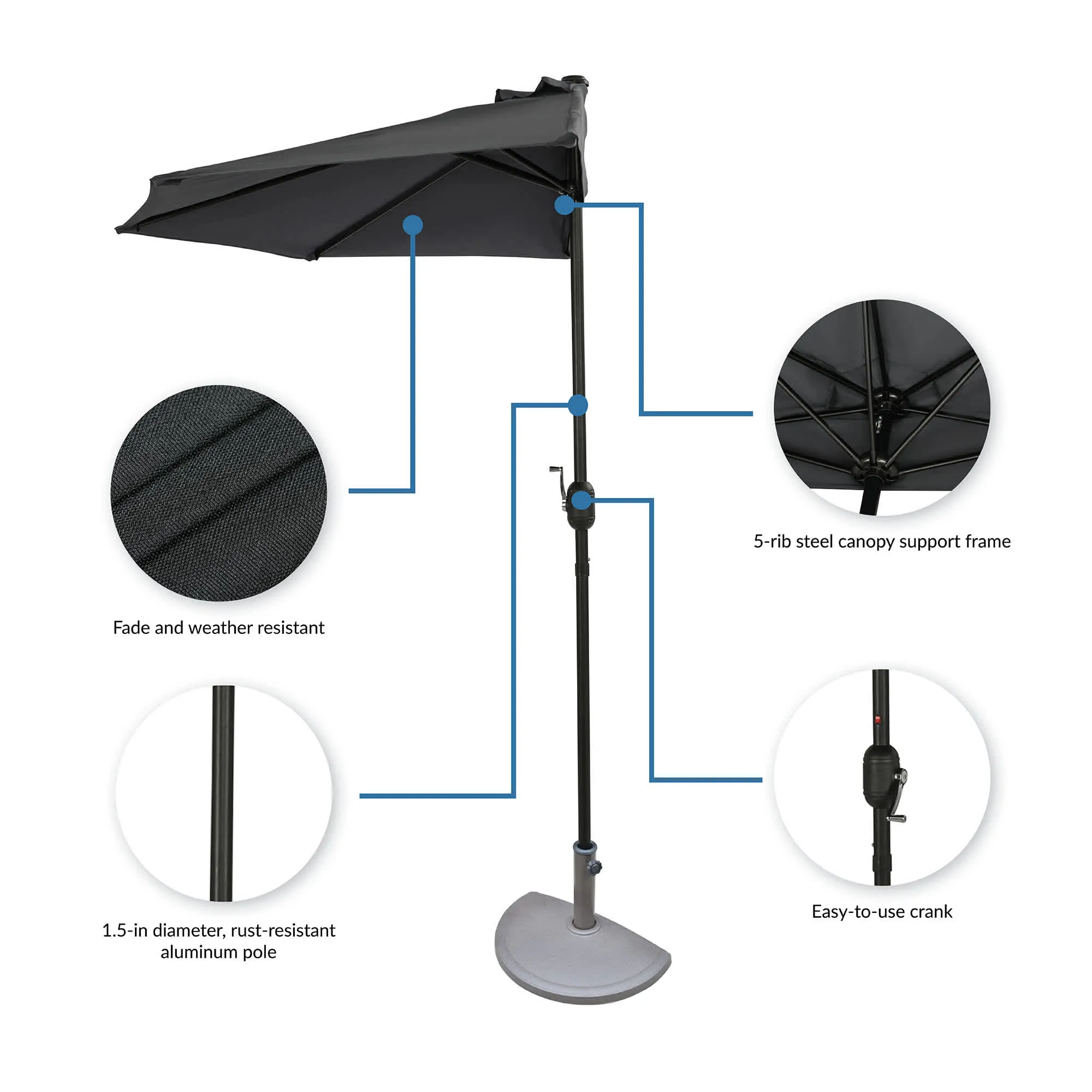 Lanai 9-ft Half Umbrella in Polyester