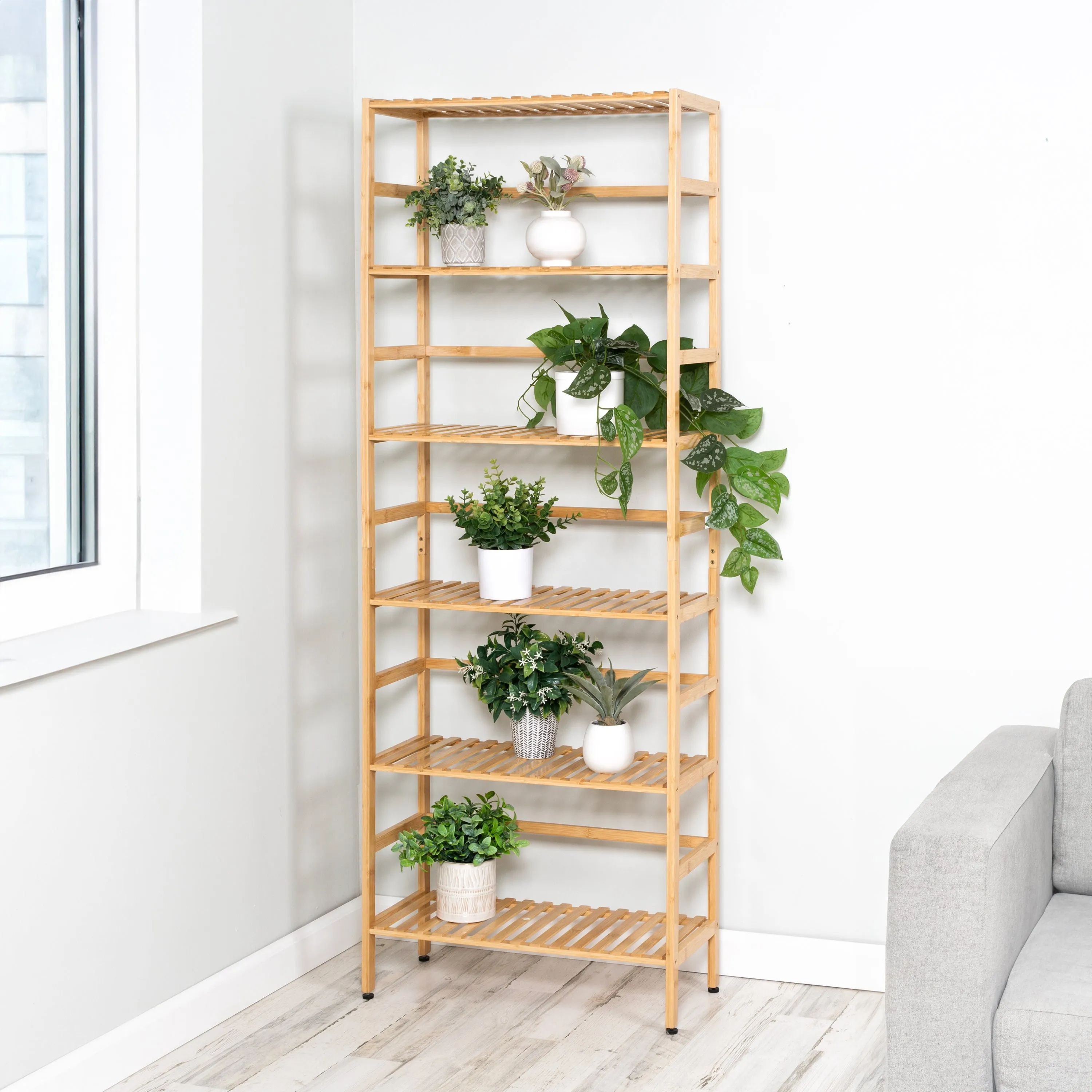 Natural 6-Tier Bamboo Bookshelf